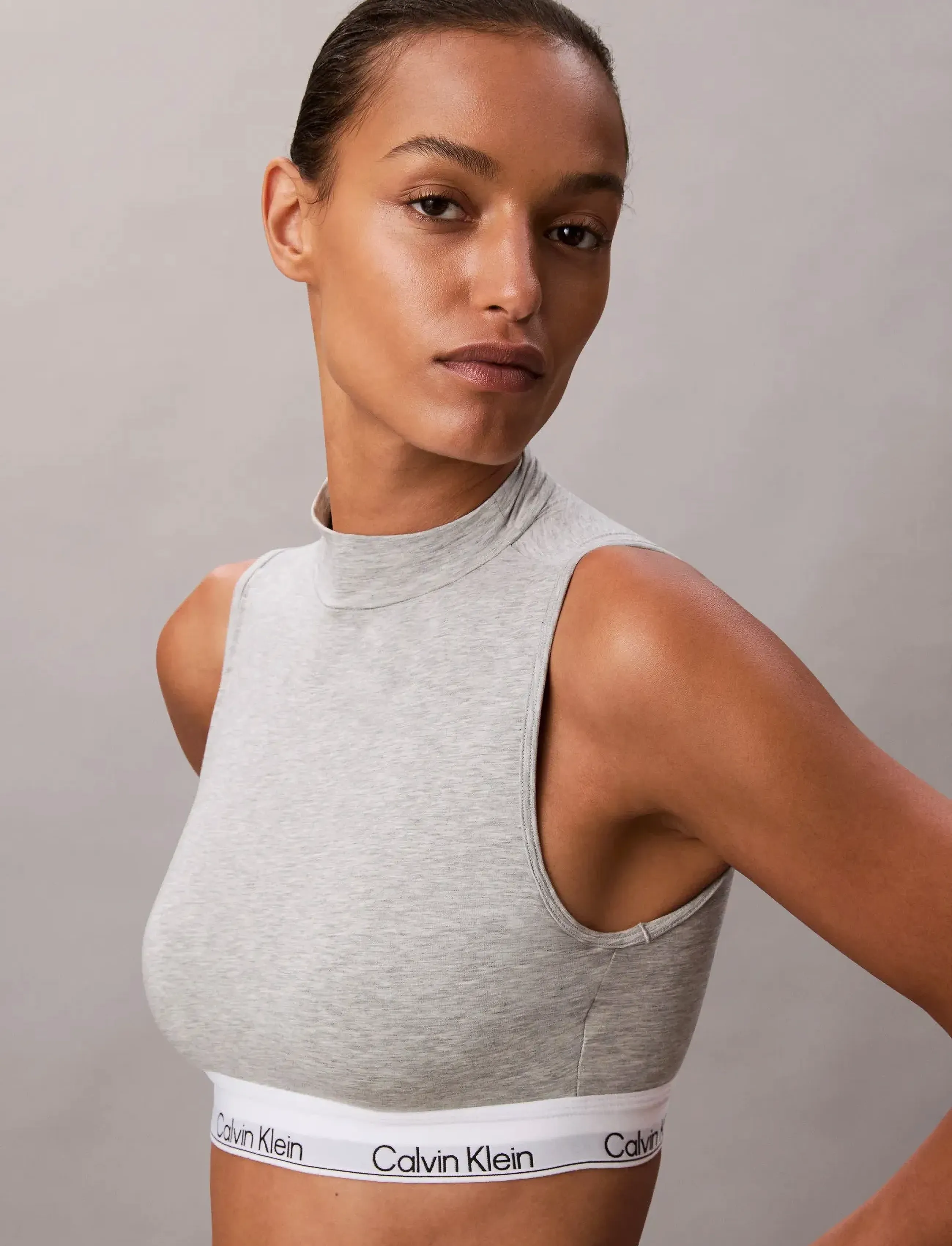Calvin Klein - LIGHTLY LINED MOCKNECK BRALETTE - bløde bh'er - grey heather - 4