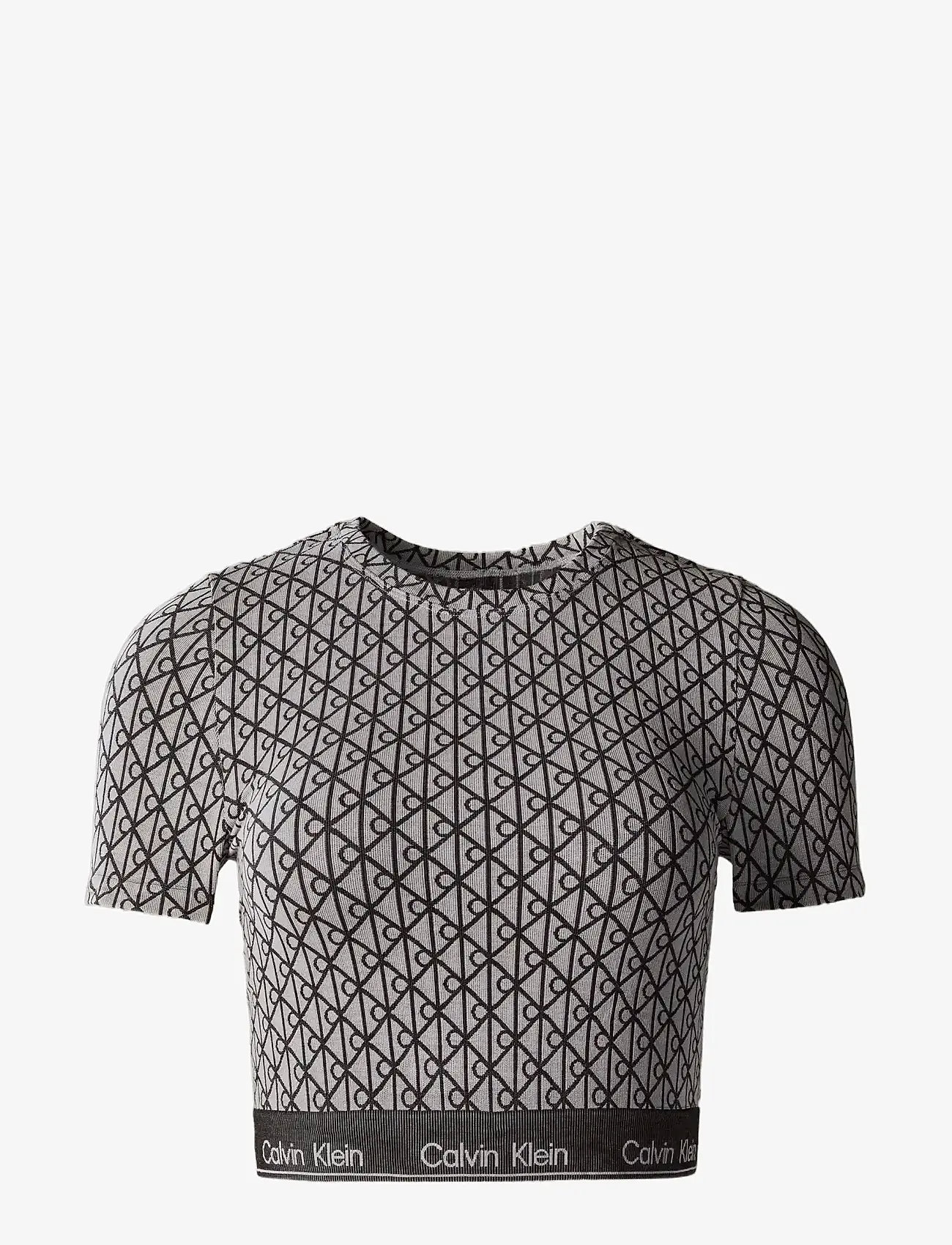 Calvin Klein - SHORT SLEEVE TOP - trumpos palaidinukės - seamless emblem pale liquid grey - 0