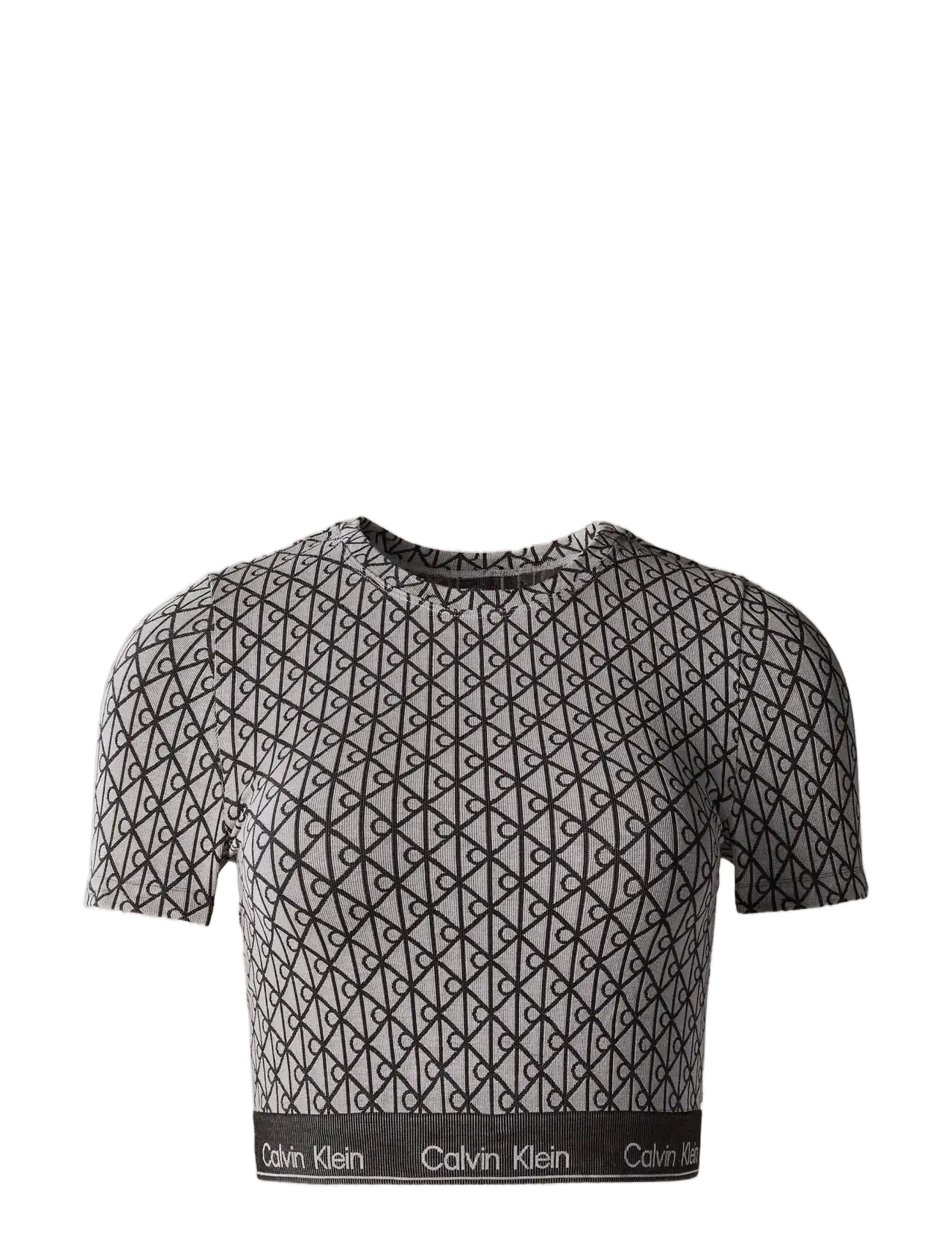 Calvin Klein SHORT SLEEVE TOP - Calvin Klein - SEAMLESS EMBLEM PALE LIQUID GREY / black