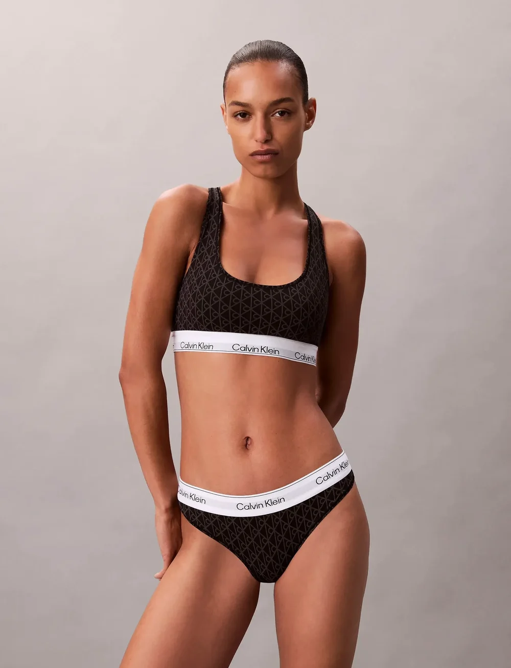 Calvin Klein - THONG - thongs - seamless emblem+black/ashford gray - 0