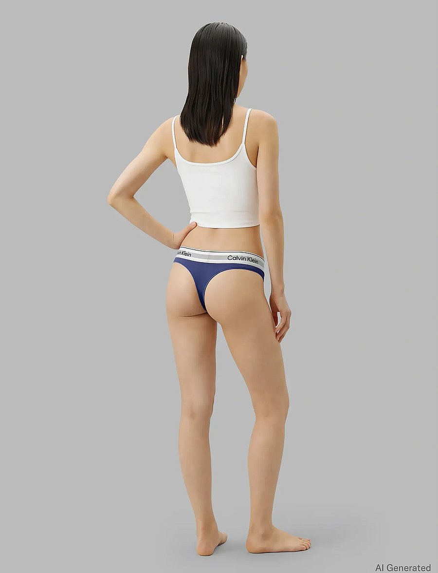 Calvin Klein - THONG 2PK - thongs - white blue river fog - 3