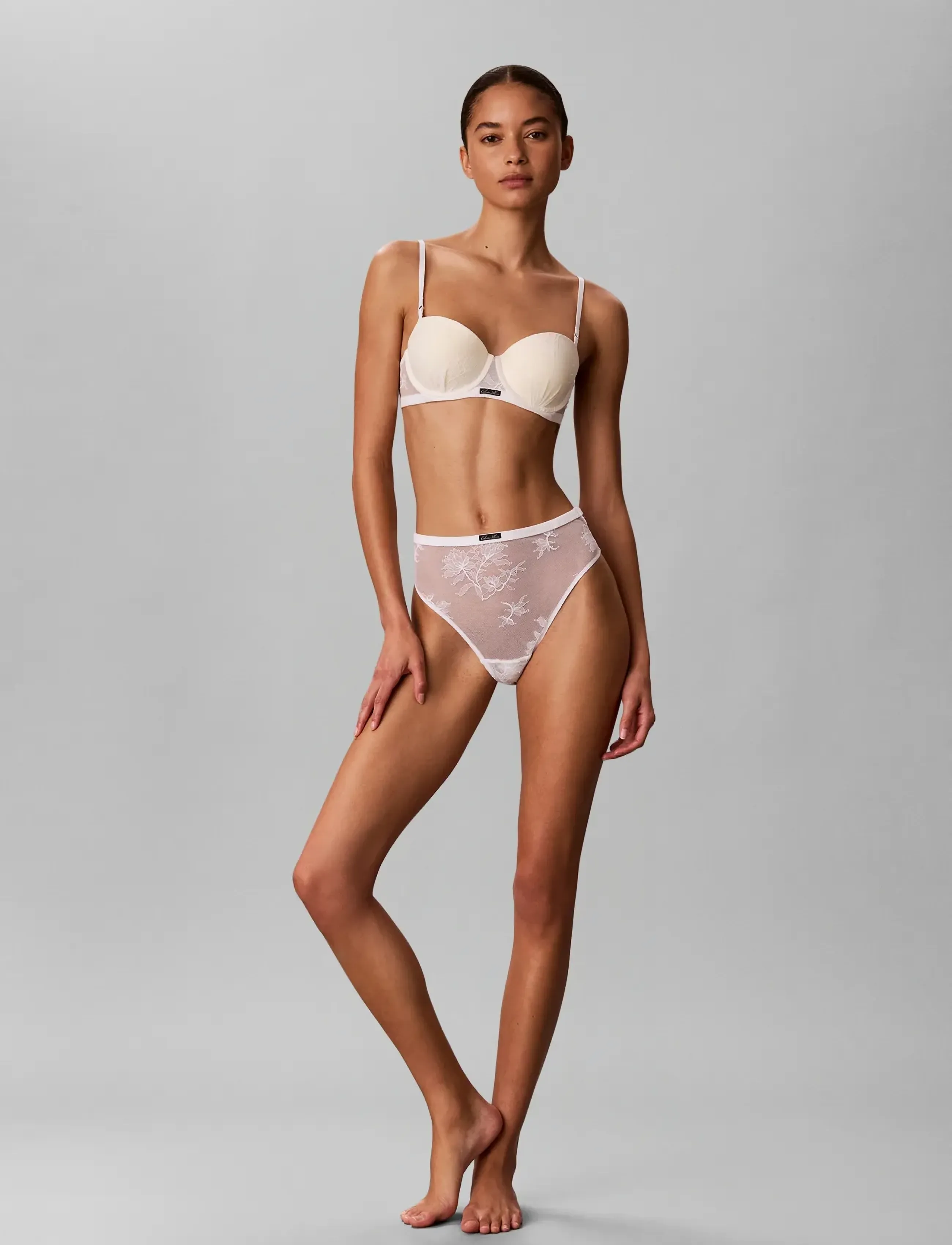 Calvin Klein High Leg Thong, Kvinder, Høj Skåret Blonde G-streng, Hvid, Str: L