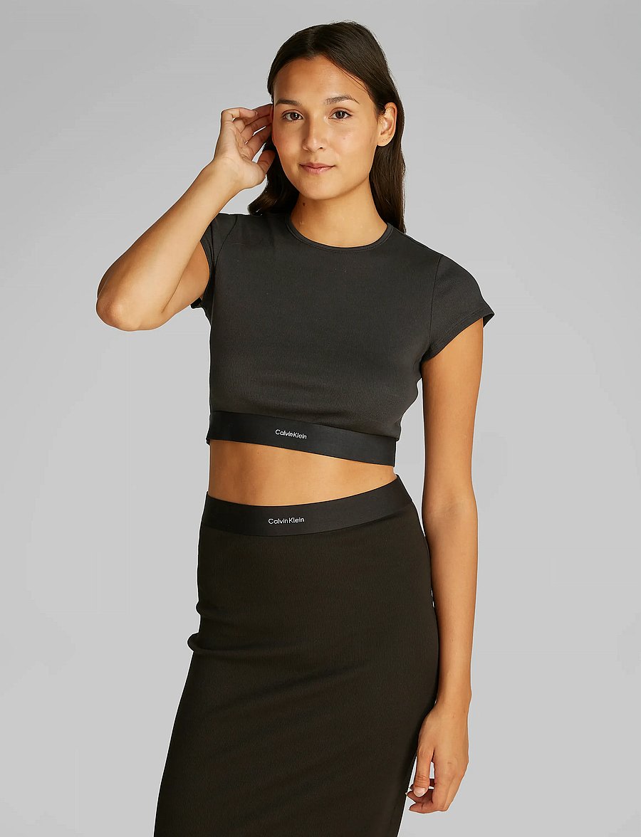 Calvin Klein - RIB CROP TEE - crop tops - black - 4