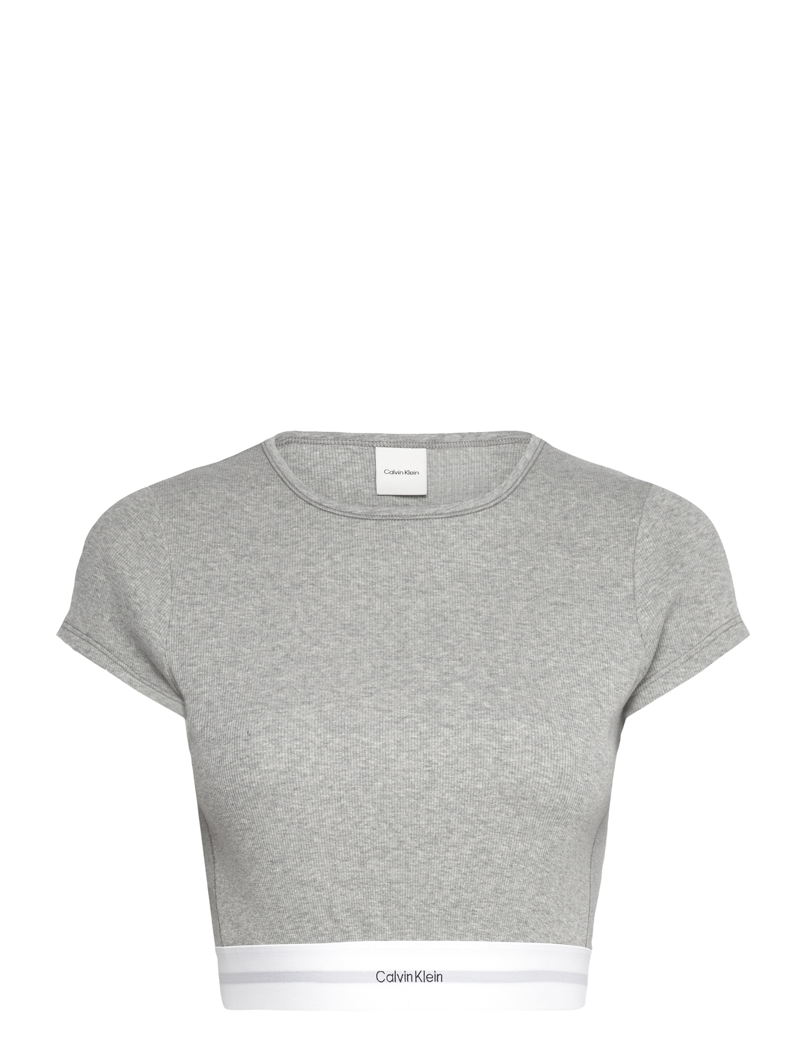 Calvin Klein RIB CROP TEE - Premium-Styles - GREY HEATHER / grey