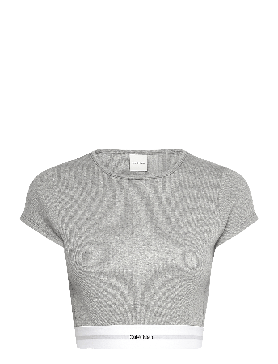 Calvin Klein - RIB CROP TEE - crop tops - grey heather - 1