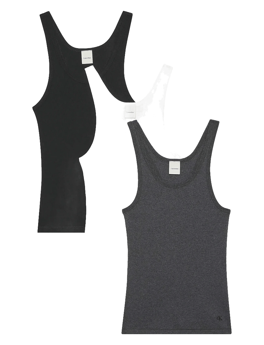 Calvin Klein - SCOOP NECK COTTON TANK 3PK - oberteile - black/white/charcoal heather - 1