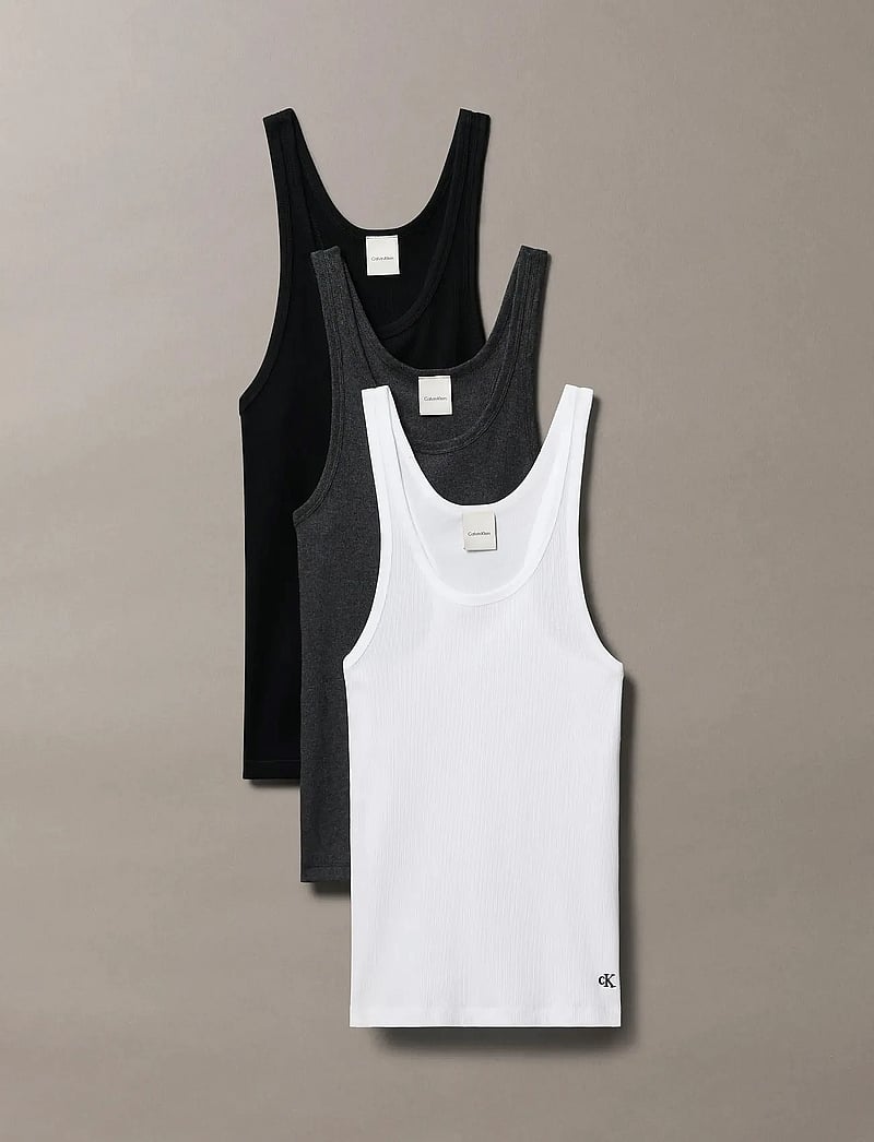 Calvin Klein - SCOOP NECK COTTON TANK 3PK - Överdelar - black/white/charcoal heather - 0