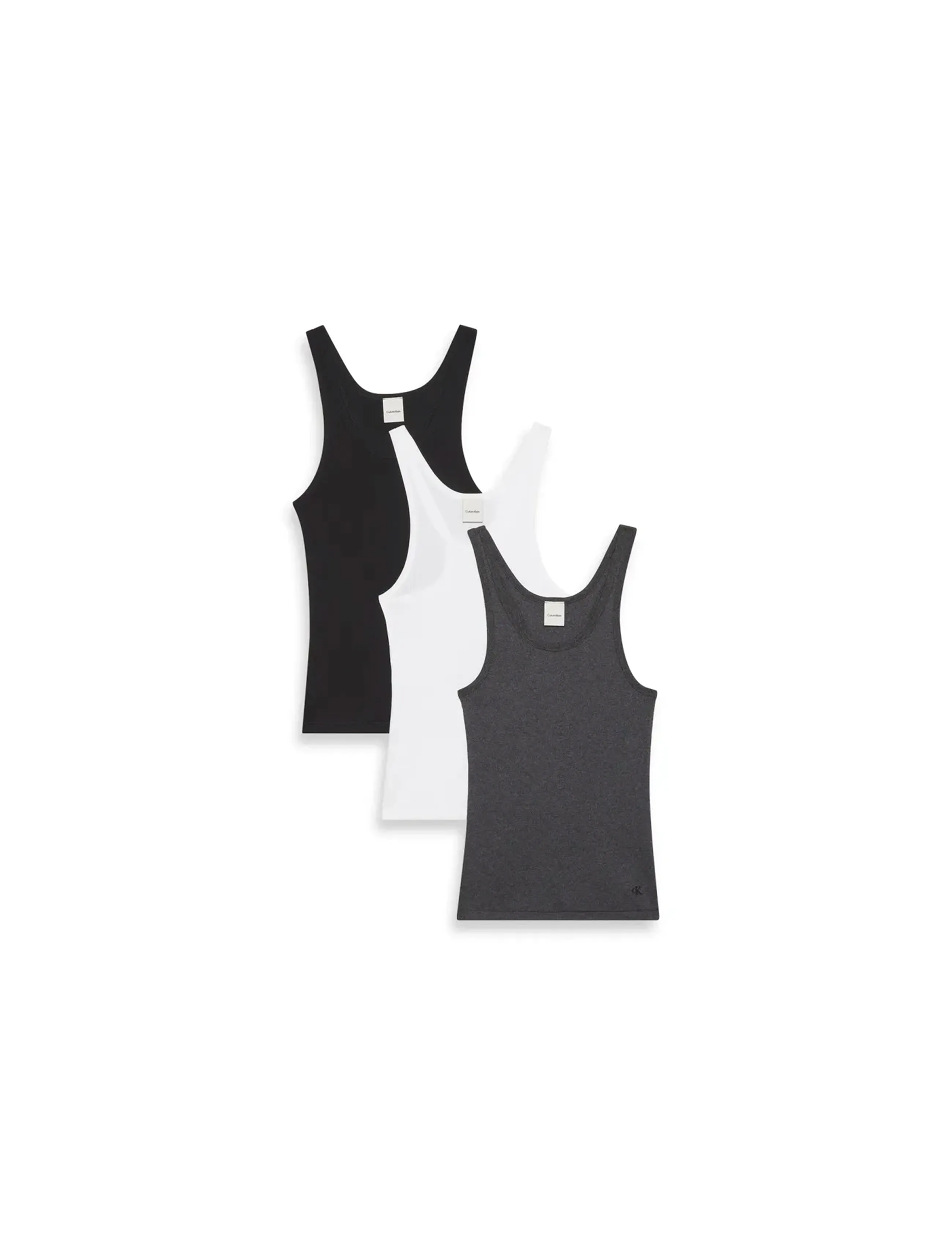 Calvin Klein - SCOOP NECK COTTON TANK 3PK - palaidinukės - black/white/charcoal heather - 2