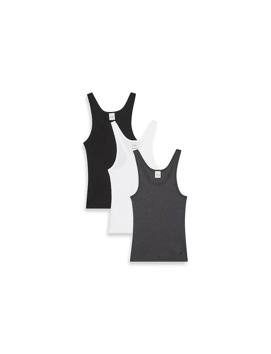 Calvin Klein - SCOOP NECK COTTON TANK 3PK - oberteile - black/white/charcoal heather - 2