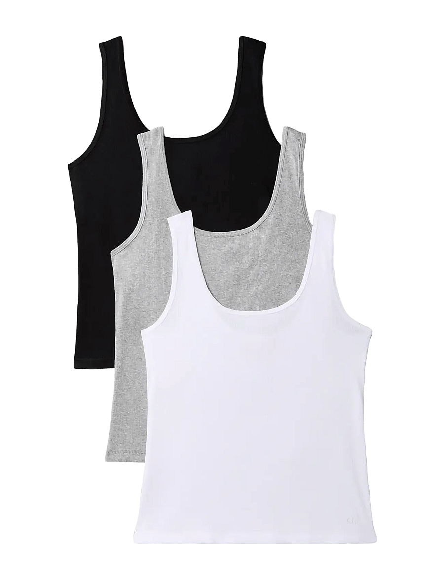 Calvin Klein - SCOOP NECK COTTON TANK 3PK - oberteile - black brilliant white b10 grey heat - 1