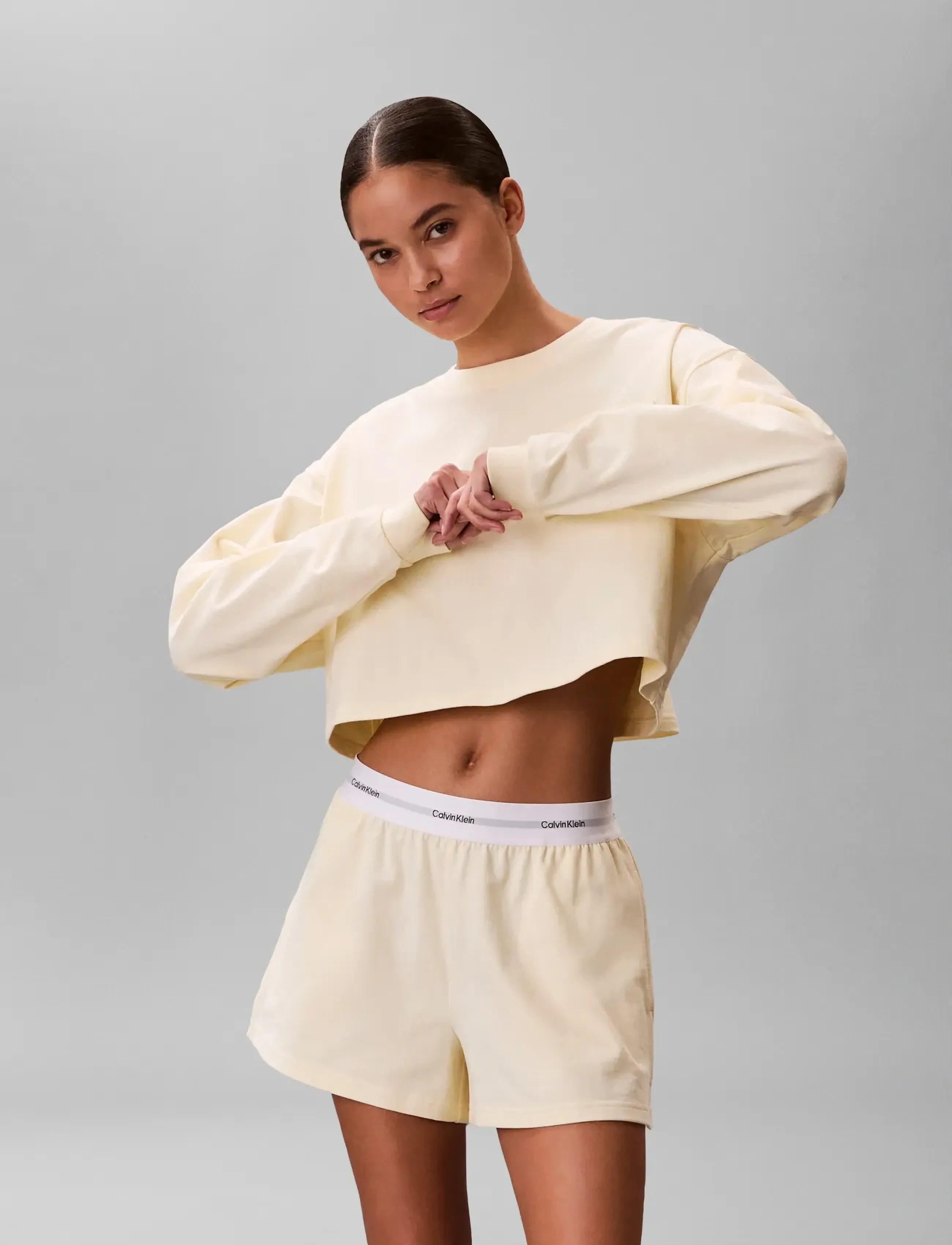 Calvin Klein Logo Jersey Short, Kvinder, Jersey Shorts, Gul, Str: XS