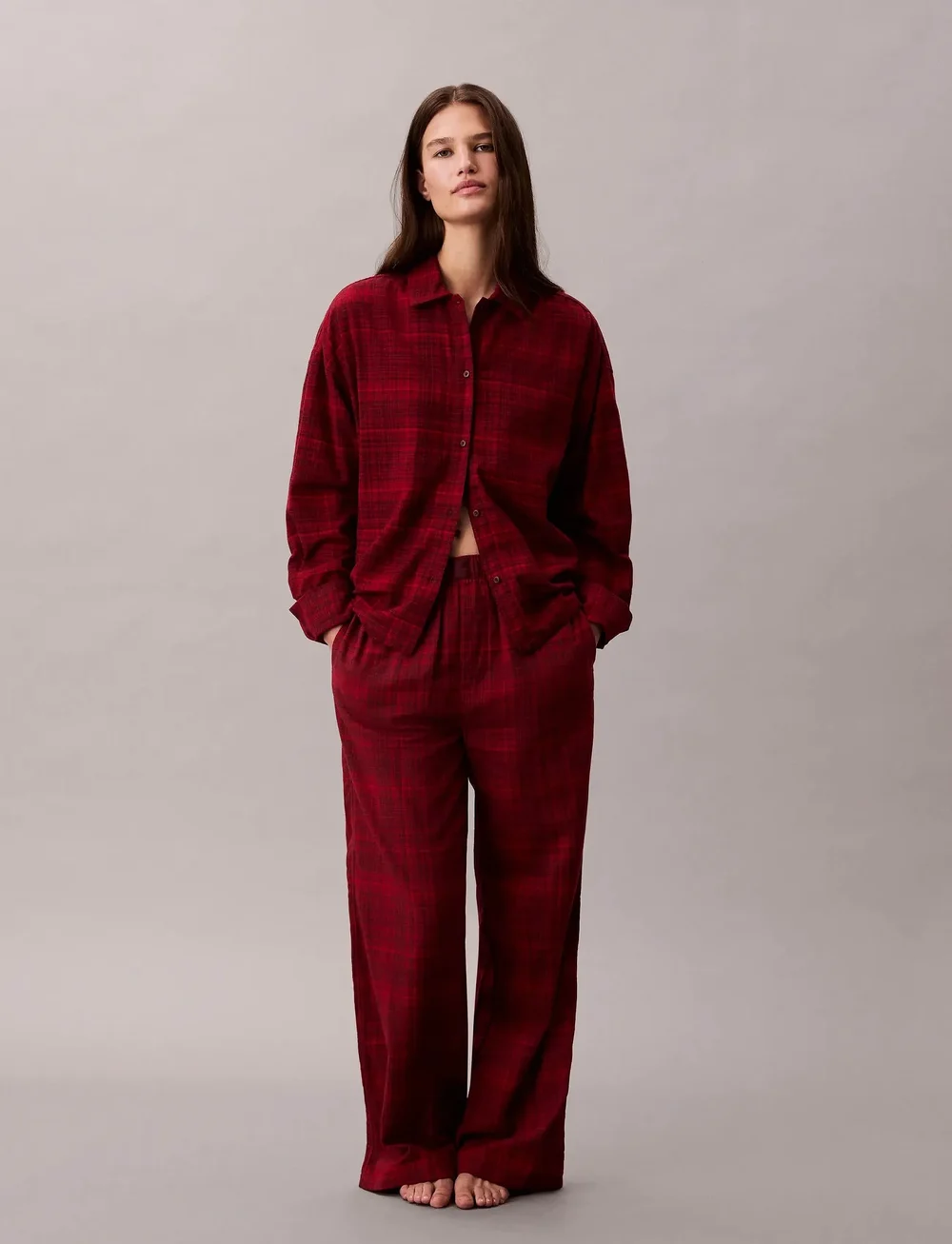 Calvin Klein - YD FLANNEL PANT - natbukser - 19509 jotted madras plaid+zinfandel - 0