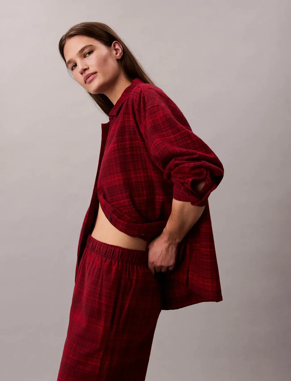 Calvin Klein - YD FLANNEL PANT - natbukser - 19509 jotted madras plaid+zinfandel - 2