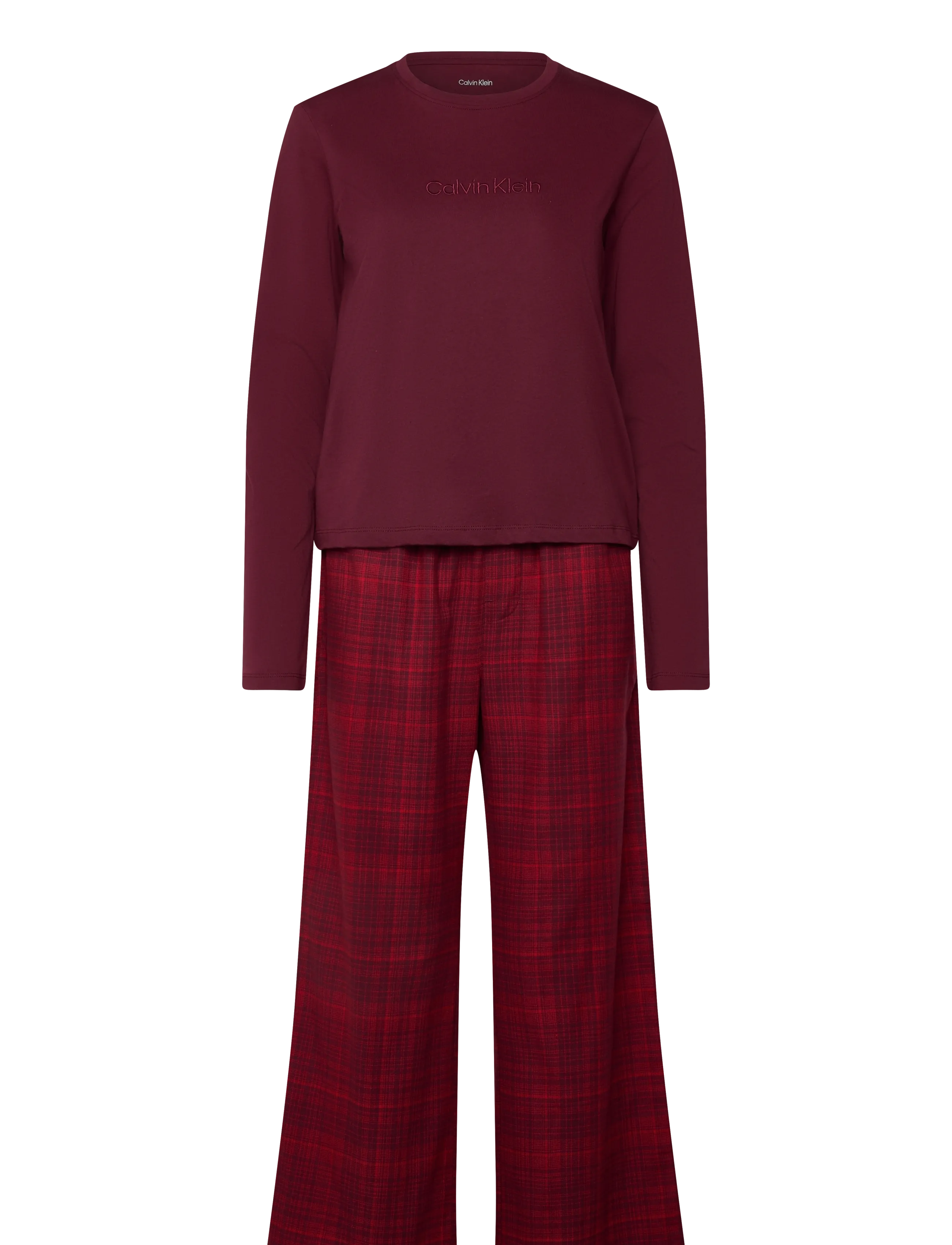 Calvin Klein Ls Tee Flannel Pant Set, XL, Night & Loungewear, Burgunderrot - Pyjamas (set), Frauen