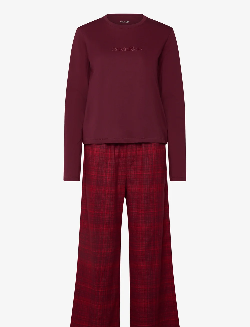 Calvin Klein - LS TEE FLANNEL PANT SET - pyjamas - zinfandel w zinfandel jotted madras - 0