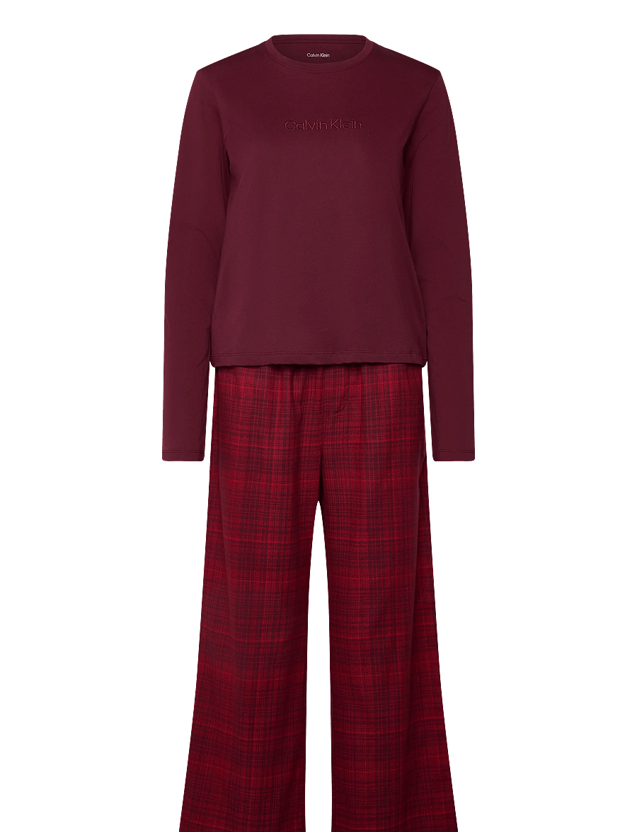 Calvin Klein - LS TEE FLANNEL PANT SET - pyjamas - zinfandel w zinfandel jotted madras - 0