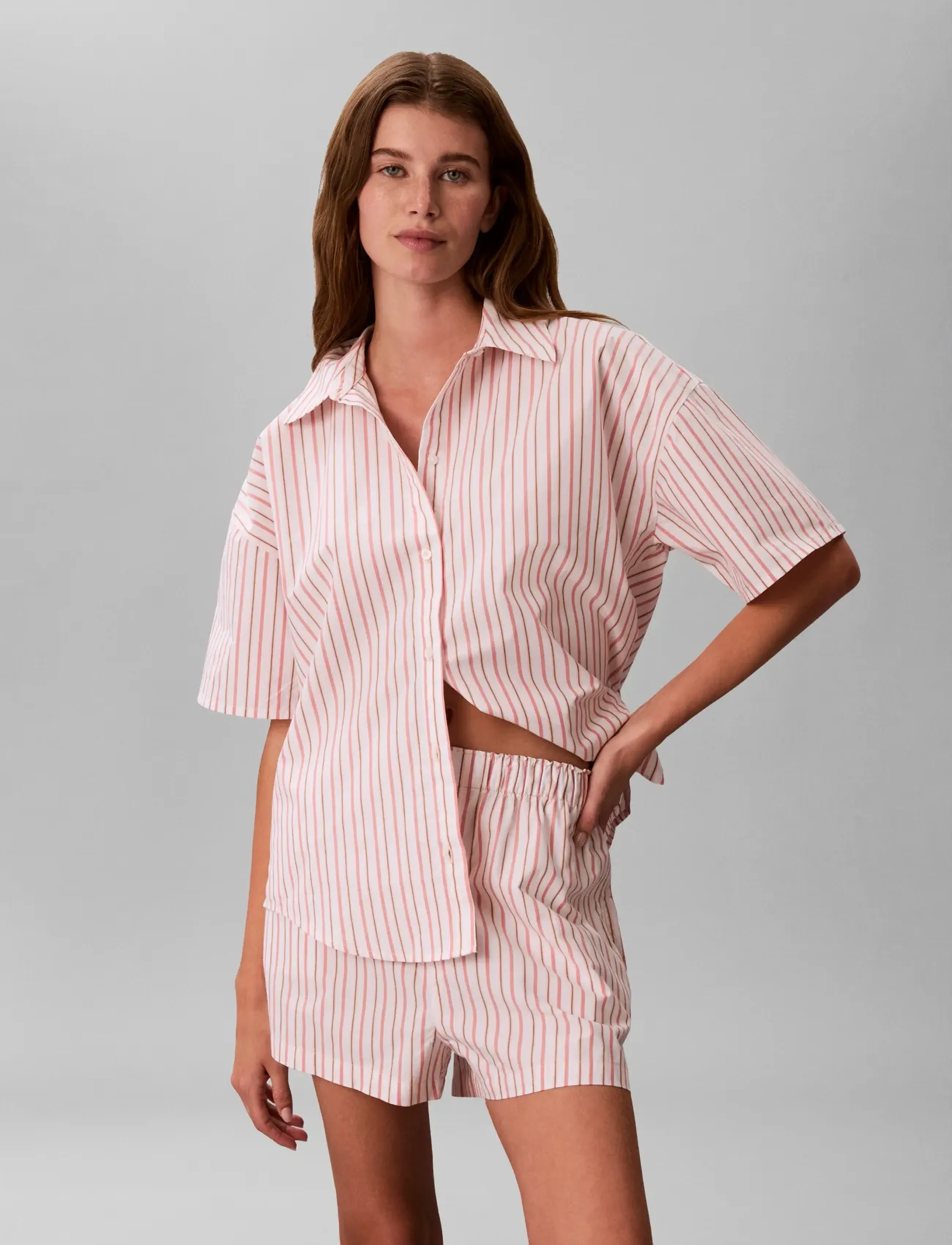 Calvin Klein - COVERED WB POPLIN SHORT - shorts - aurora stripe peach bliss - 3
