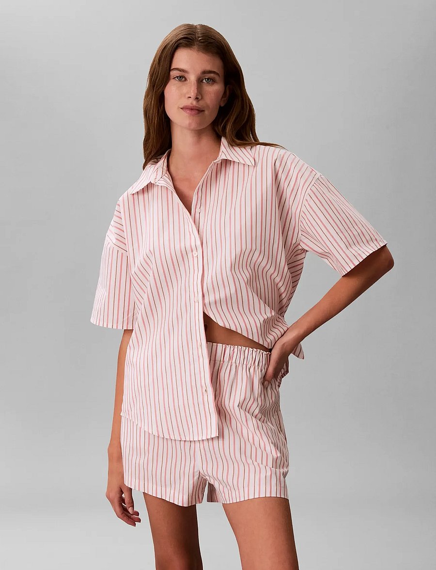 Calvin Klein - COVERED WB POPLIN SHORT - shorts - aurora stripe peach bliss - 3