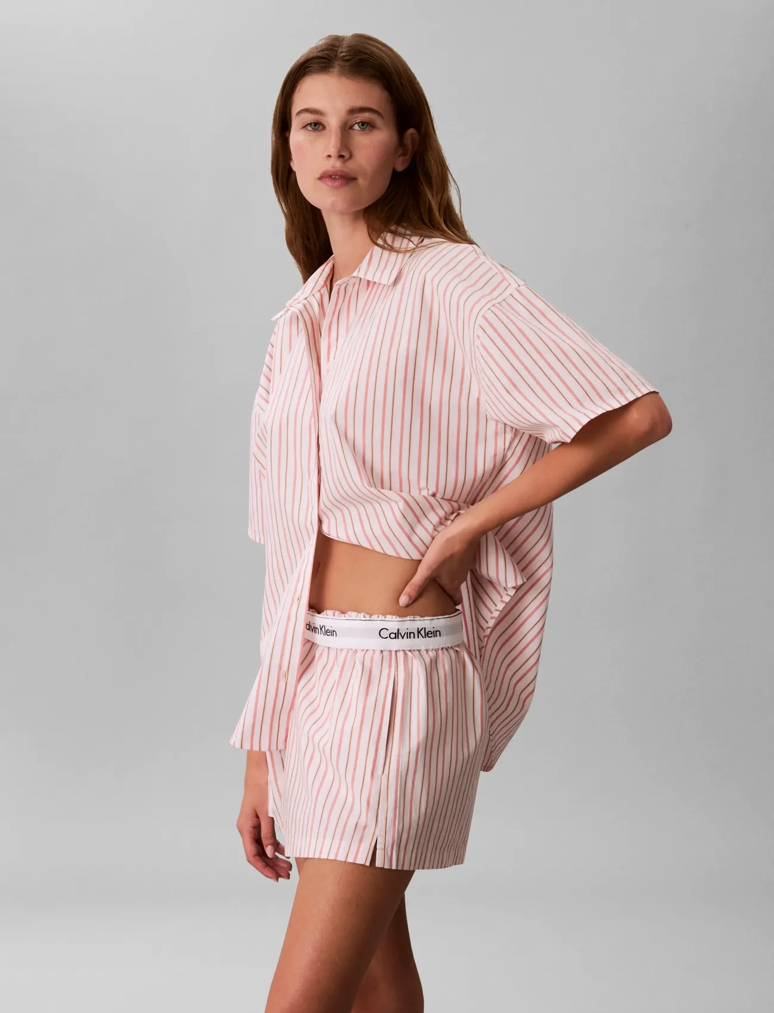 Calvin Klein - COVERED WB POPLIN SHORT - shorts - aurora stripe peach bliss - 4