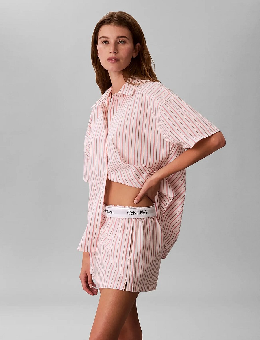 Calvin Klein - COVERED WB POPLIN SHORT - shorts - aurora stripe peach bliss - 4