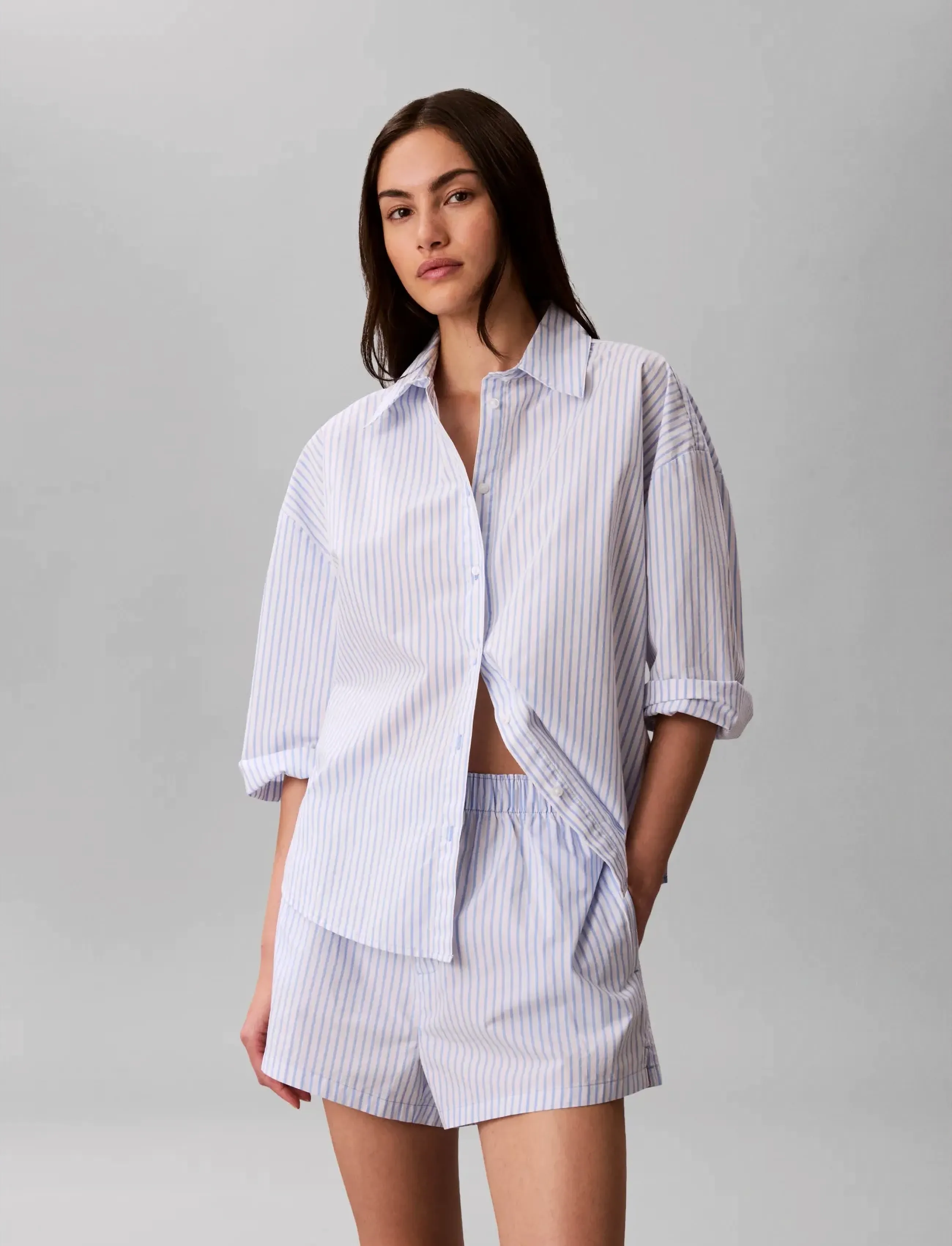 Calvin Klein COVERED WB POPLIN SHORT - Calvin Klein - SERA STRIPE BLUE DESCENT / blue