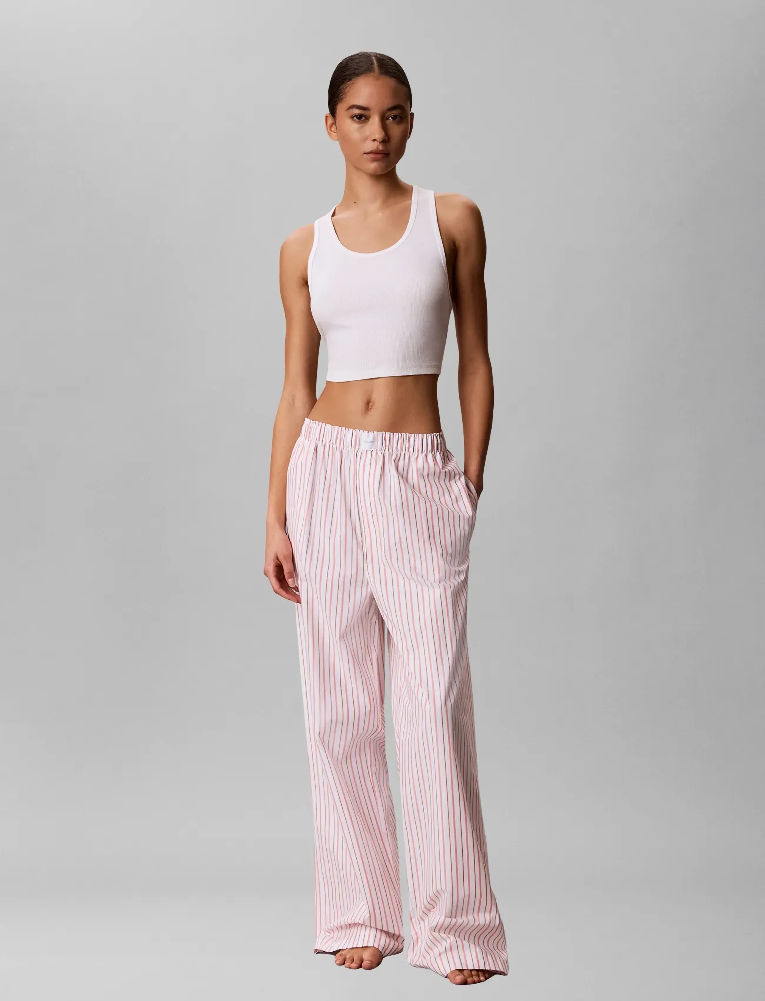 Calvin Klein Covered Wb Poplin Pant, Kvinder, Stribede Pyjamasbukser, Pink, Str: S