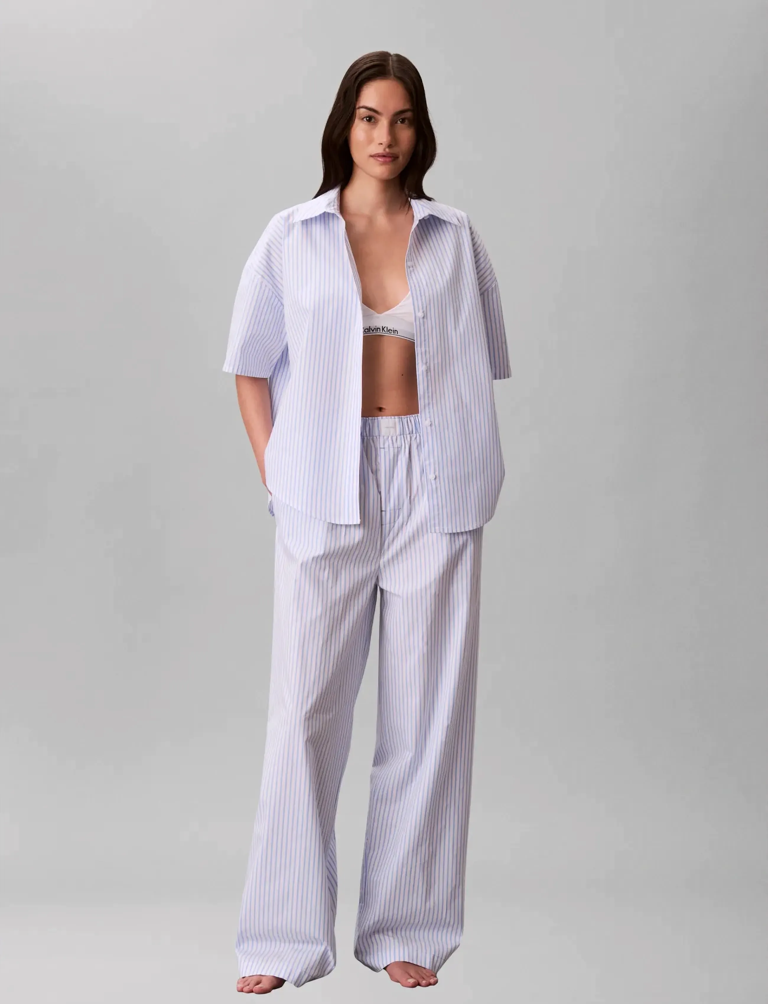 Calvin Klein COVERED WB POPLIN PANT" - Calvin Klein - SERA STRIPE BLUE DESCENT / blue