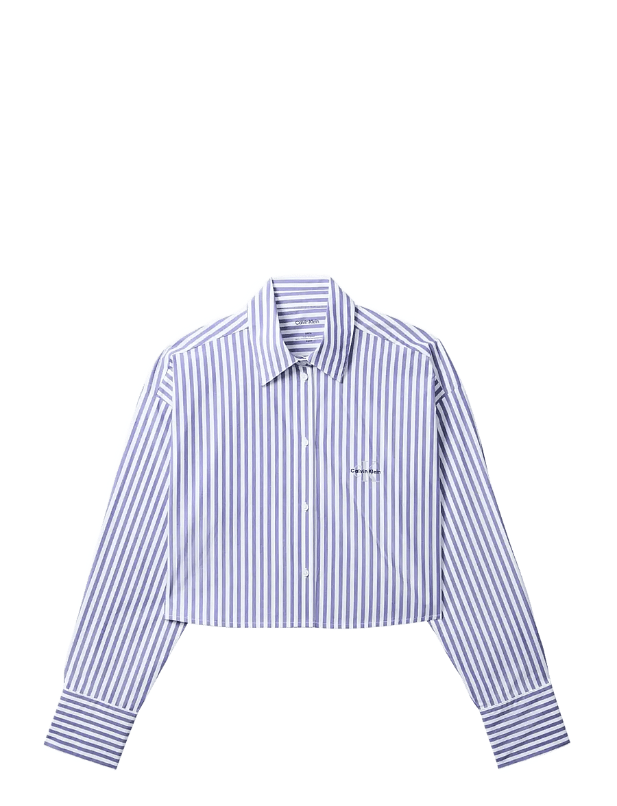 Calvin Klein - CK GRAPHIC CROPPED POPLIN SHIRT - langærmede skjorter - penny stripe blue river fog - 1