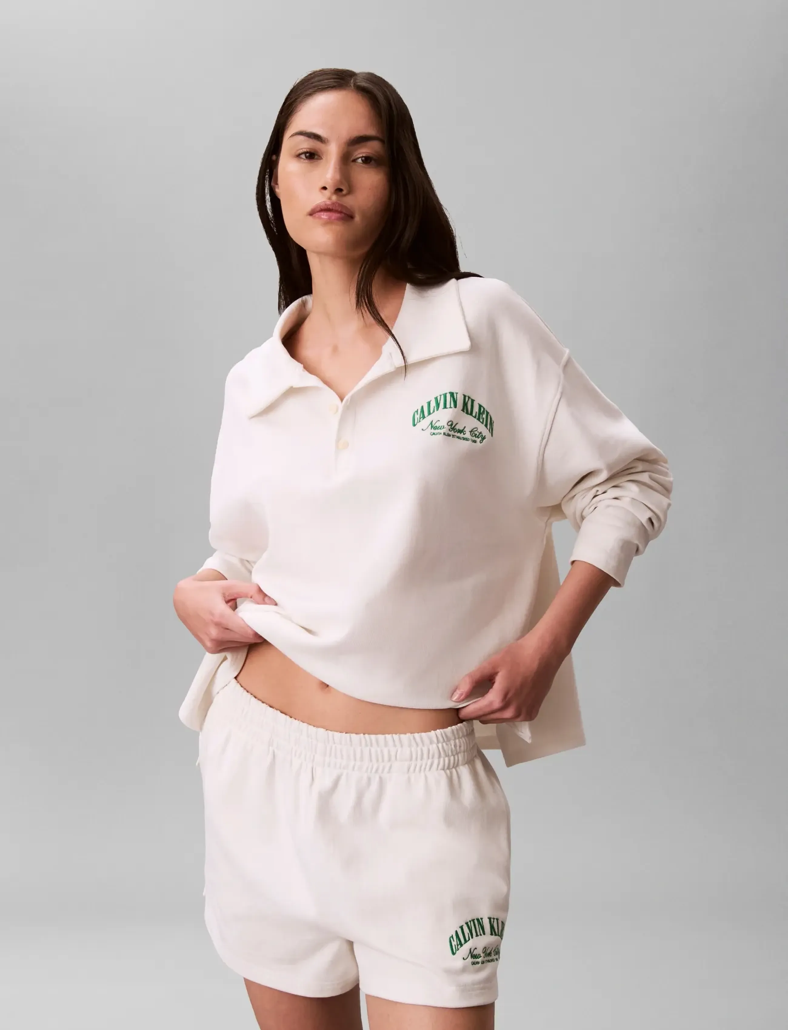 Calvin Klein Gx Polo, Kvinder, Langærmet Poloshirt, Cream, Str: XL