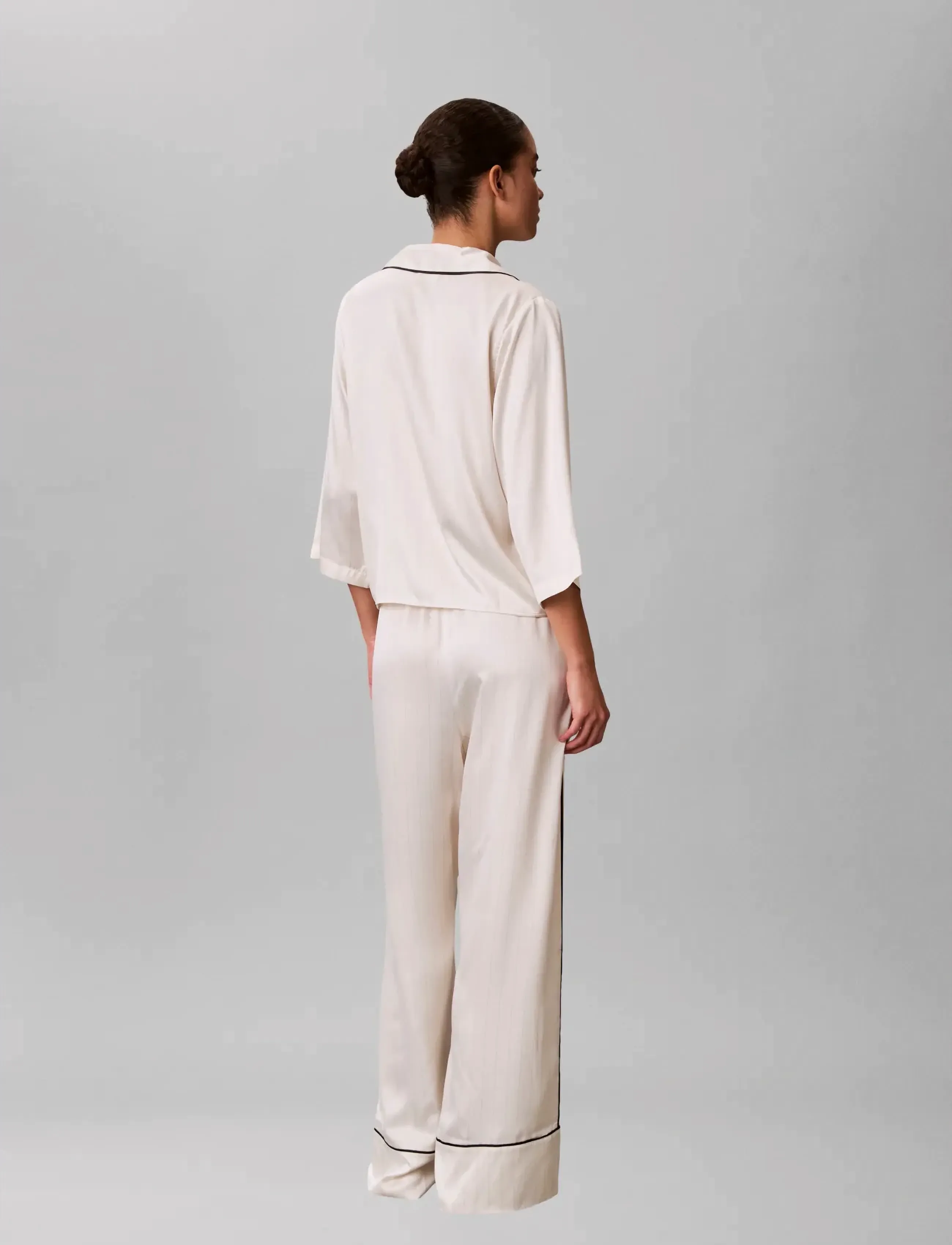 Calvin Klein - SATIN PANT - pyjamahosen - dotted logo pinstripe ivory - 2