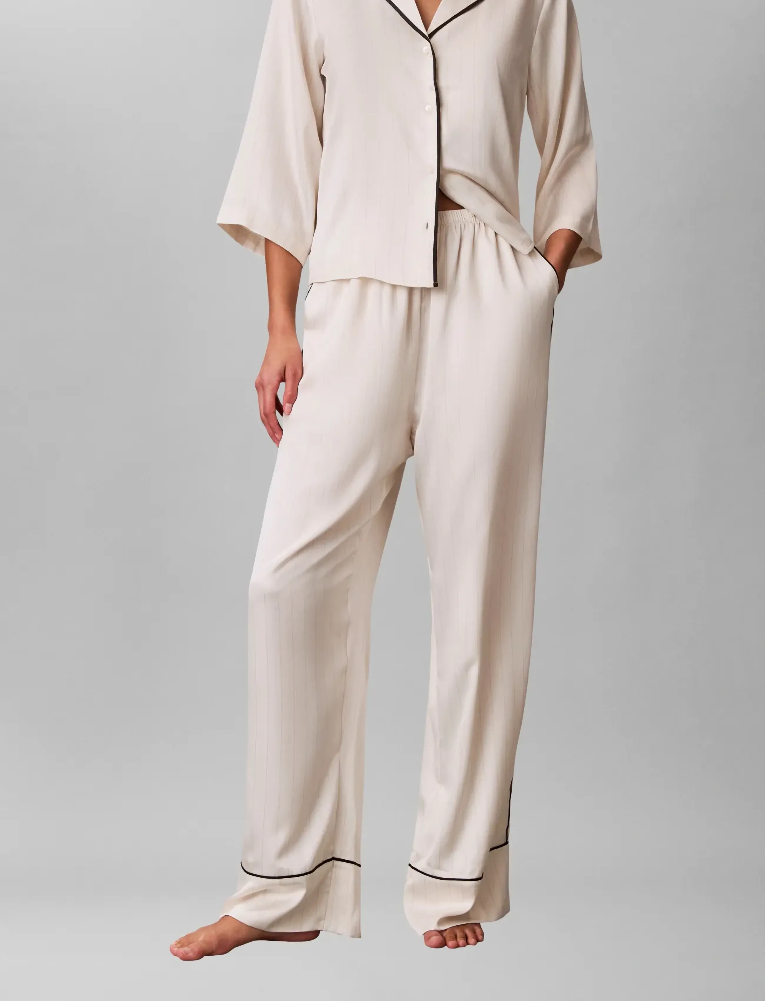 Calvin Klein - SATIN PANT - pyjamahosen - dotted logo pinstripe ivory - 3