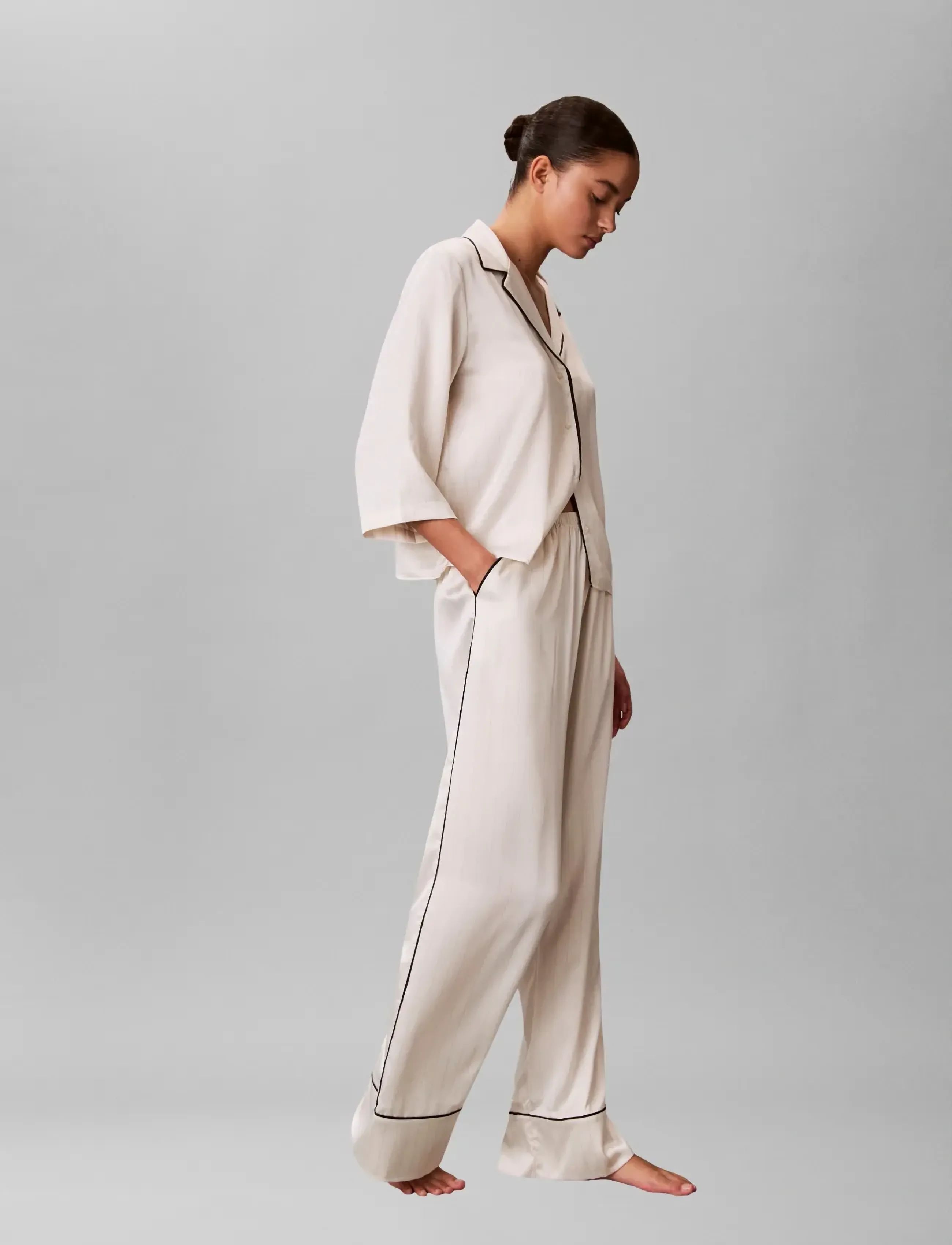 Calvin Klein - SATIN PANT - pyjamahosen - dotted logo pinstripe ivory - 4