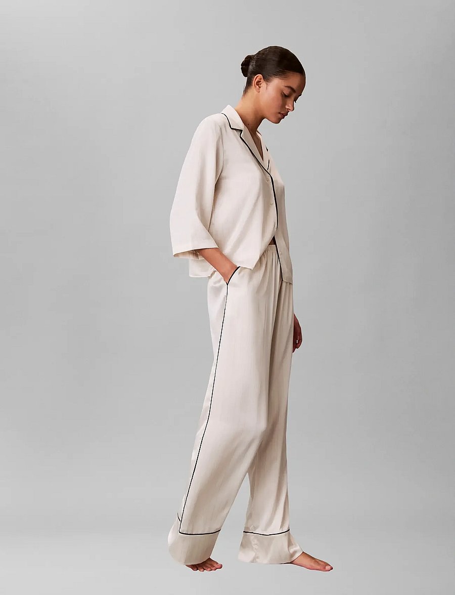 Calvin Klein - SATIN PANT - natbukser - dotted logo pinstripe ivory - 4