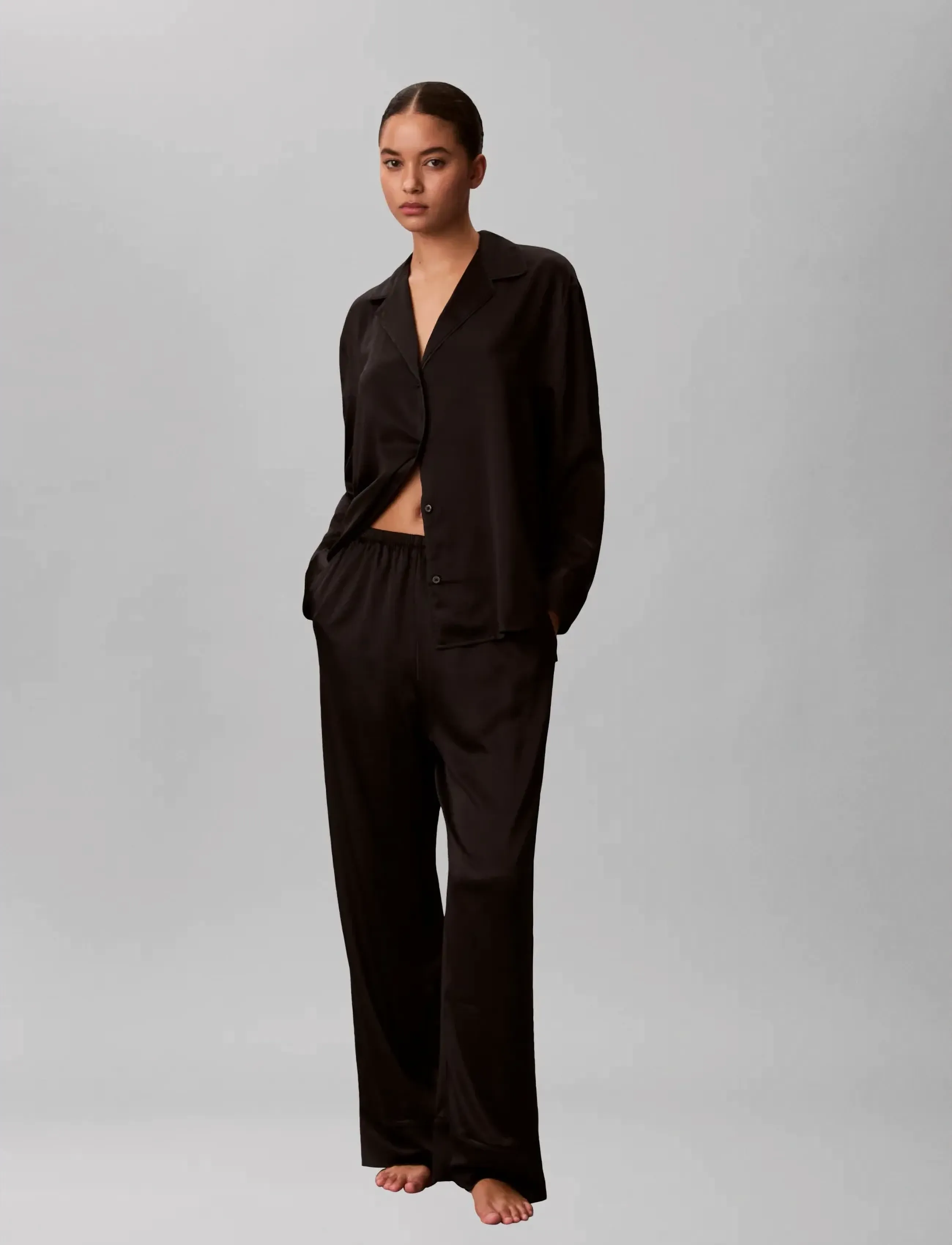 Calvin Klein Satin Set, L, Night & Loungewear, Schwarz - Pyjamas (set), Frauen