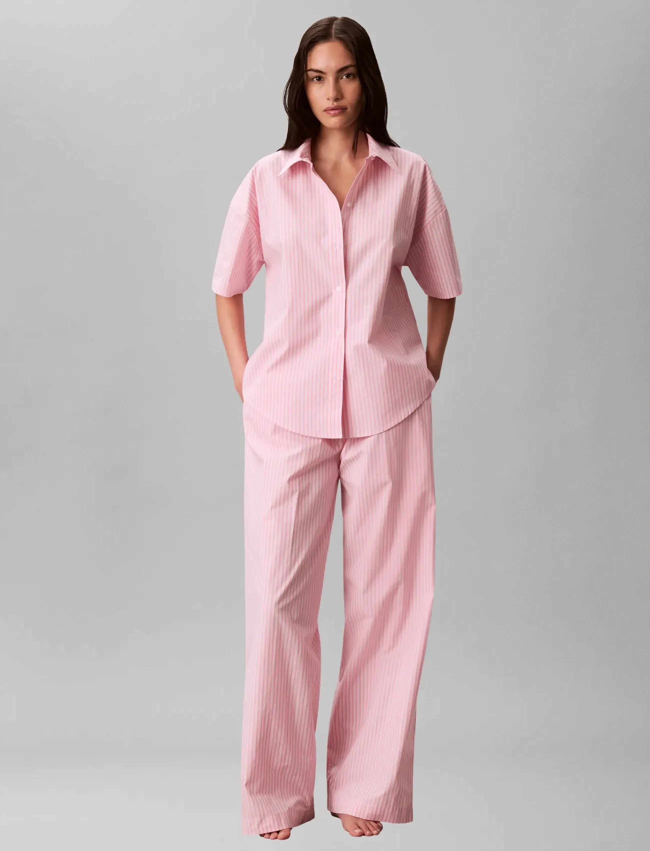 Calvin Klein Ss Shirt Pant Set, XS, Night & Loungewear, Rosa - Pyjamas (set), Frauen