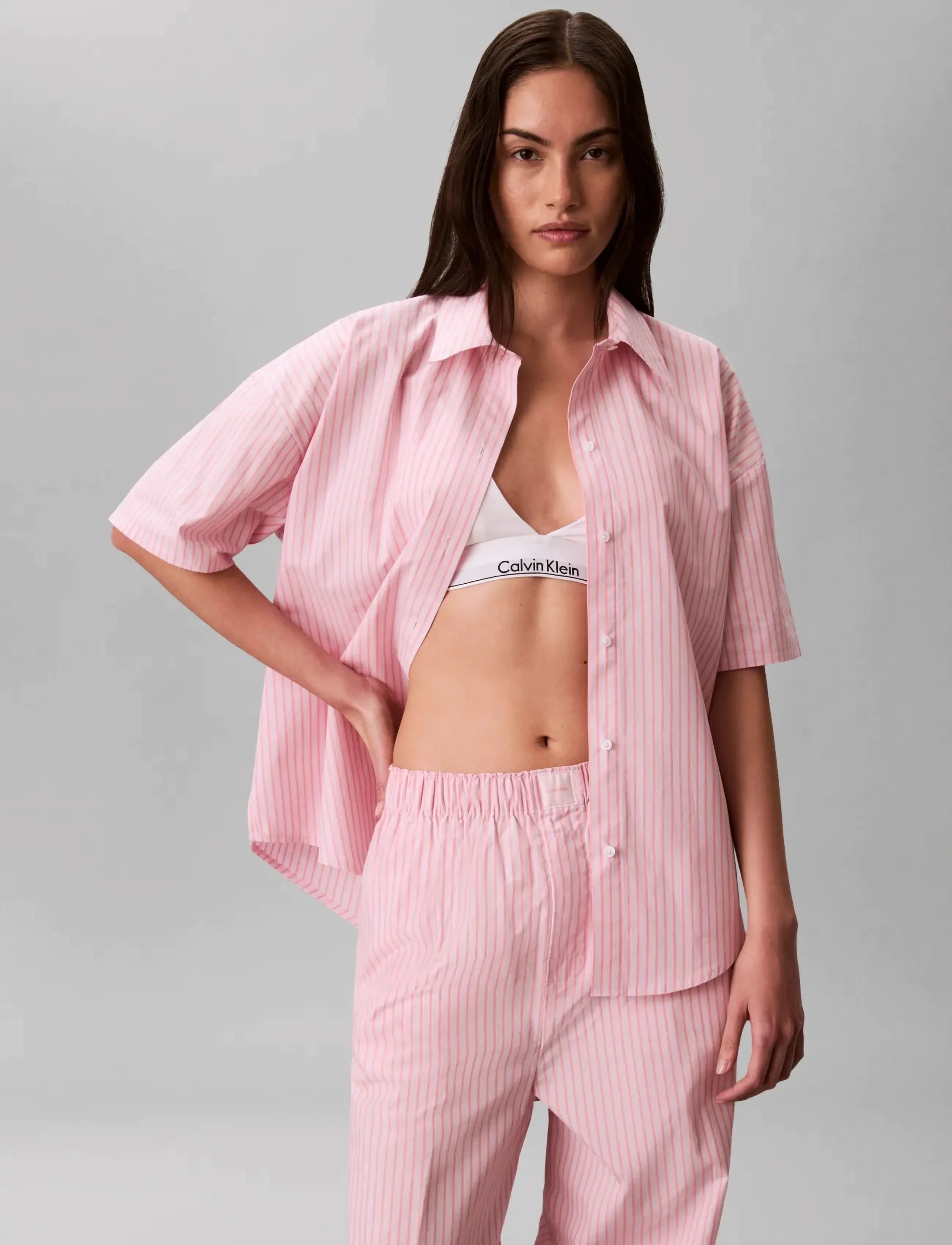 Calvin Klein - SS SHIRT PANT SET - pyjamas - sera stripe cradle pink - 4