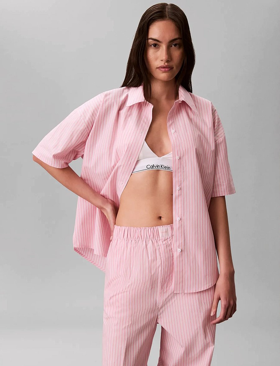 Calvin Klein - SS SHIRT PANT SET - pyjama's - sera stripe cradle pink - 4