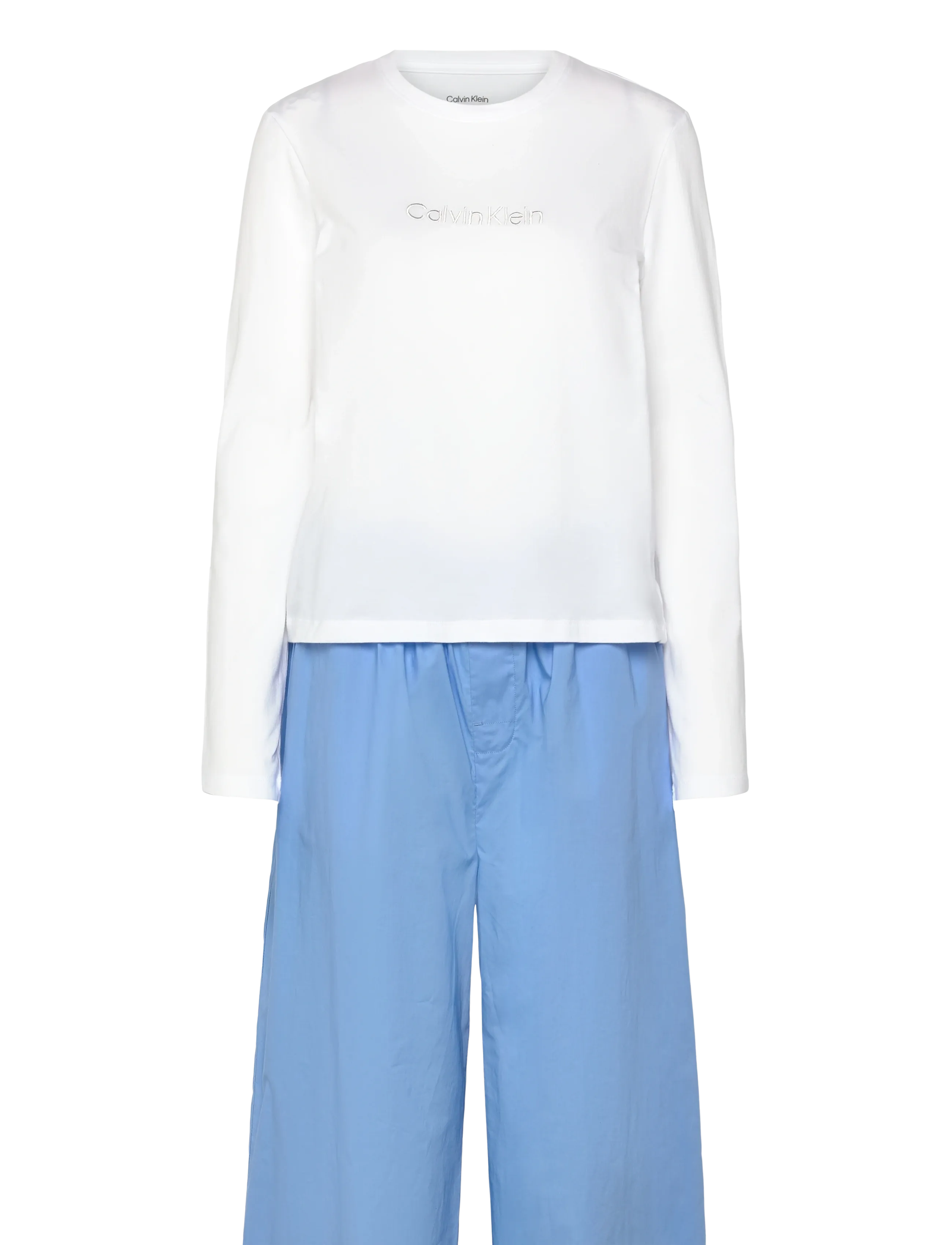 Calvin Klein LS PANT SET - Underkläder - CLASSIC WHITE TOP W  BLUE DESCENT P / white