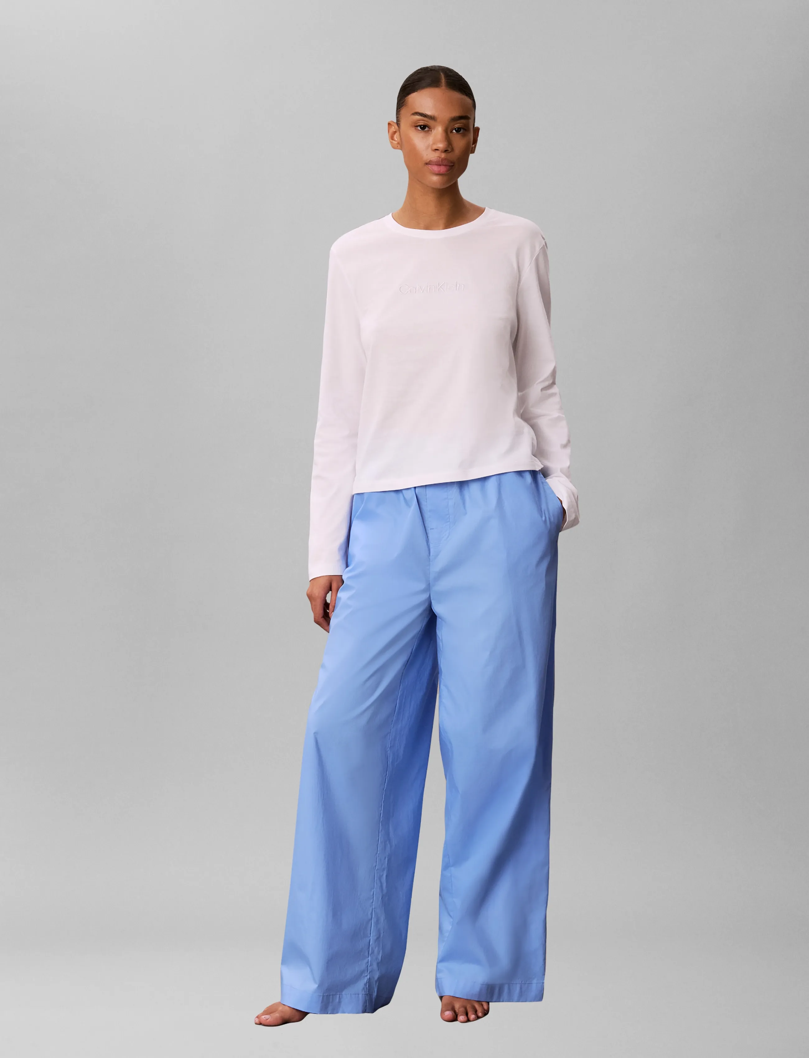 Calvin Klein Ls Pant Set, M, Night & Loungewear, Weiß - Pyjamas (set), Frauen