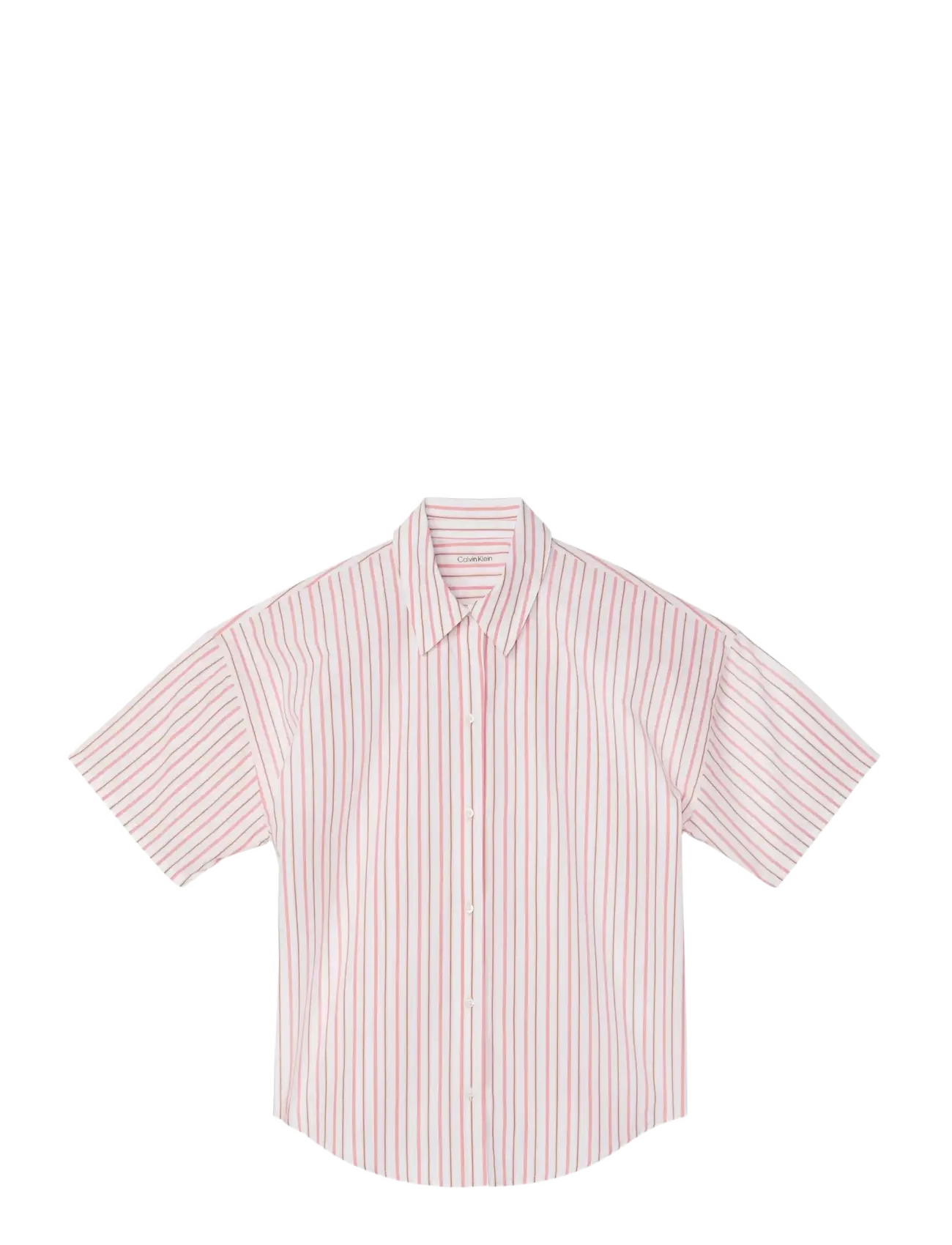 Calvin Klein RELAXED POPLIN SS SHIRT - Calvin Klein - AURORA STRIPE PEACH BLISS / red