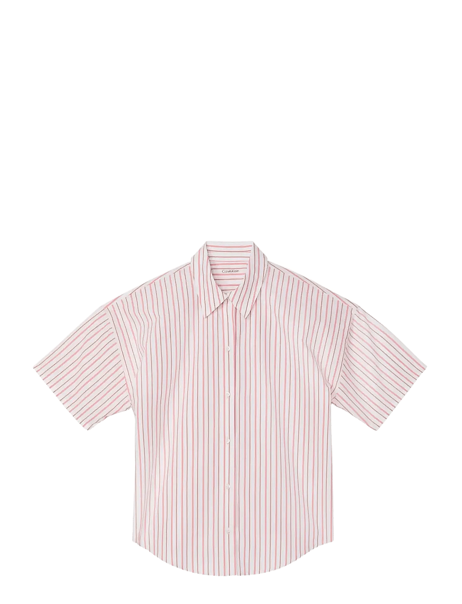 Calvin Klein - RELAXED POPLIN SS SHIRT - tops - aurora stripe peach bliss - 1