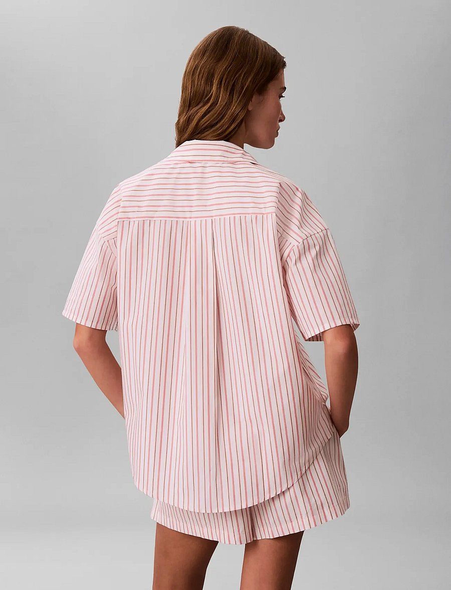 Calvin Klein - RELAXED POPLIN SS SHIRT - tops - aurora stripe peach bliss - 2