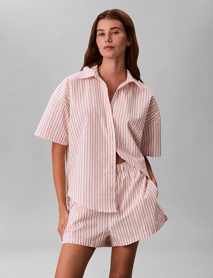 Calvin Klein - RELAXED POPLIN SS SHIRT - tops - aurora stripe peach bliss - 3