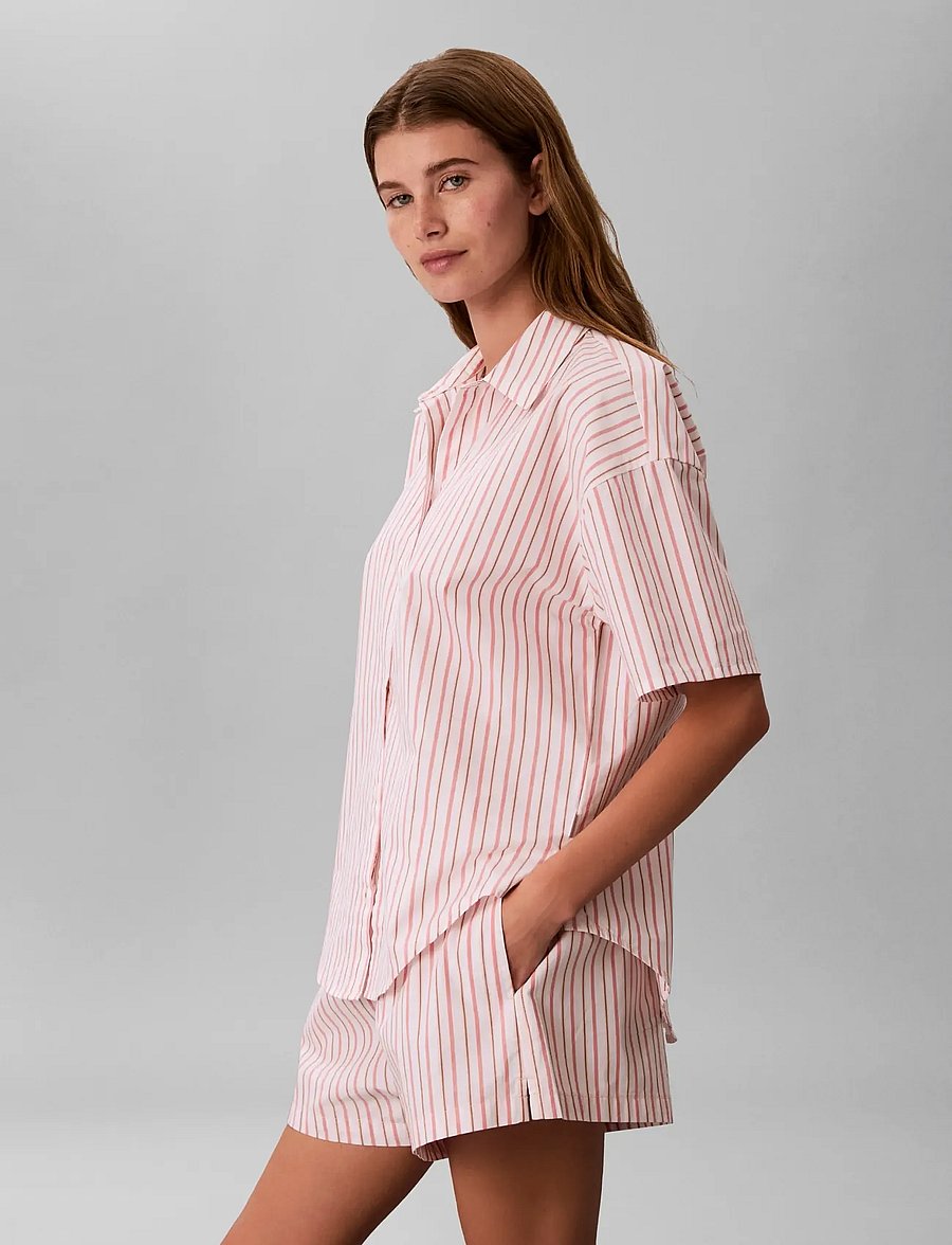 Calvin Klein - RELAXED POPLIN SS SHIRT - tops - aurora stripe peach bliss - 4