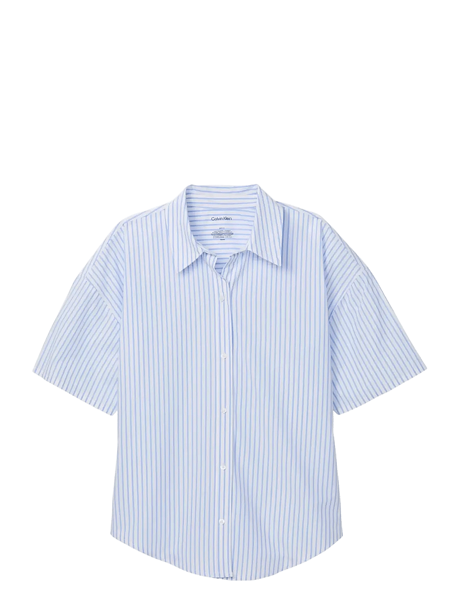 Calvin Klein - RELAXED POPLIN SS SHIRT - oberteile - sera stripe blue descent - 1