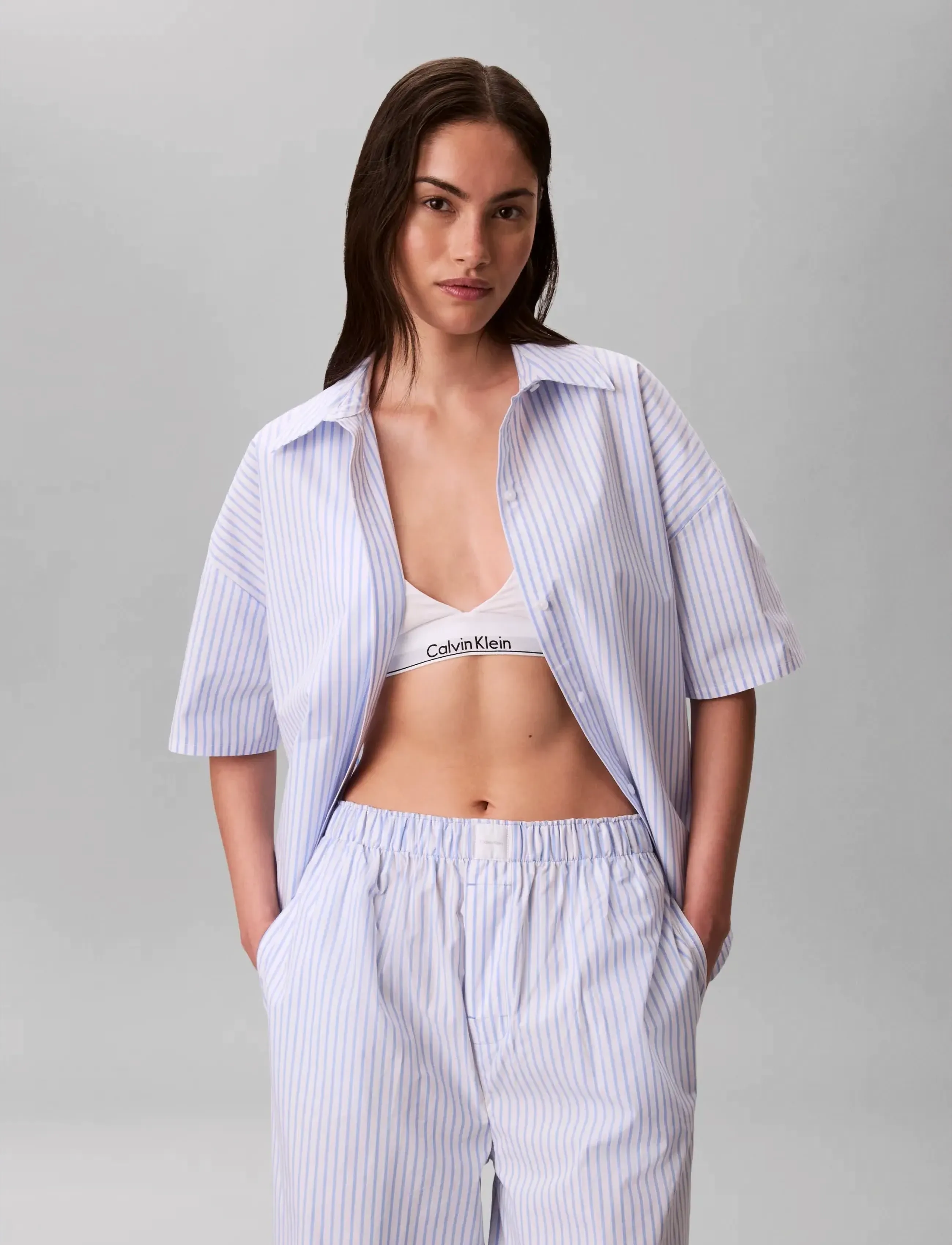 Calvin Klein - RELAXED POPLIN SS SHIRT - hauts - sera stripe blue descent - 2