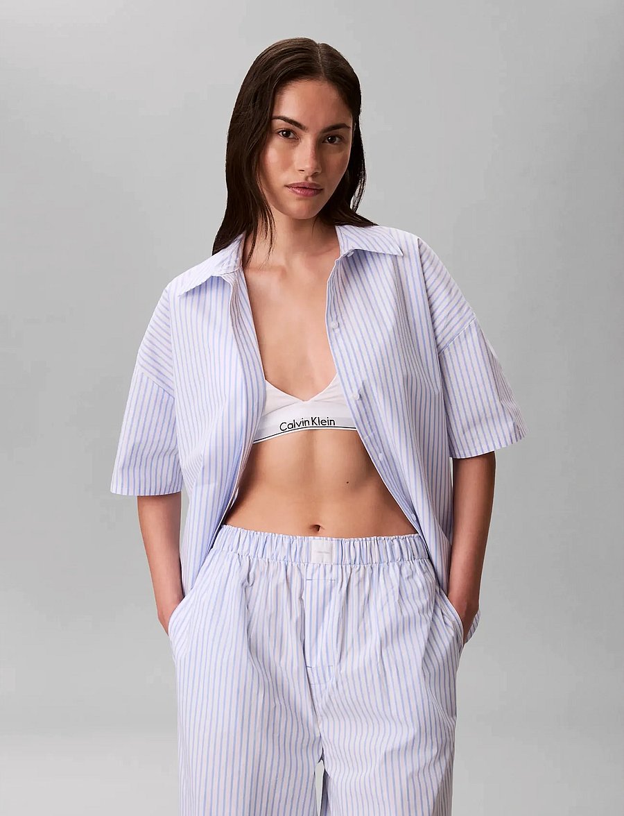 Calvin Klein - RELAXED POPLIN SS SHIRT - oberteile - sera stripe blue descent - 2