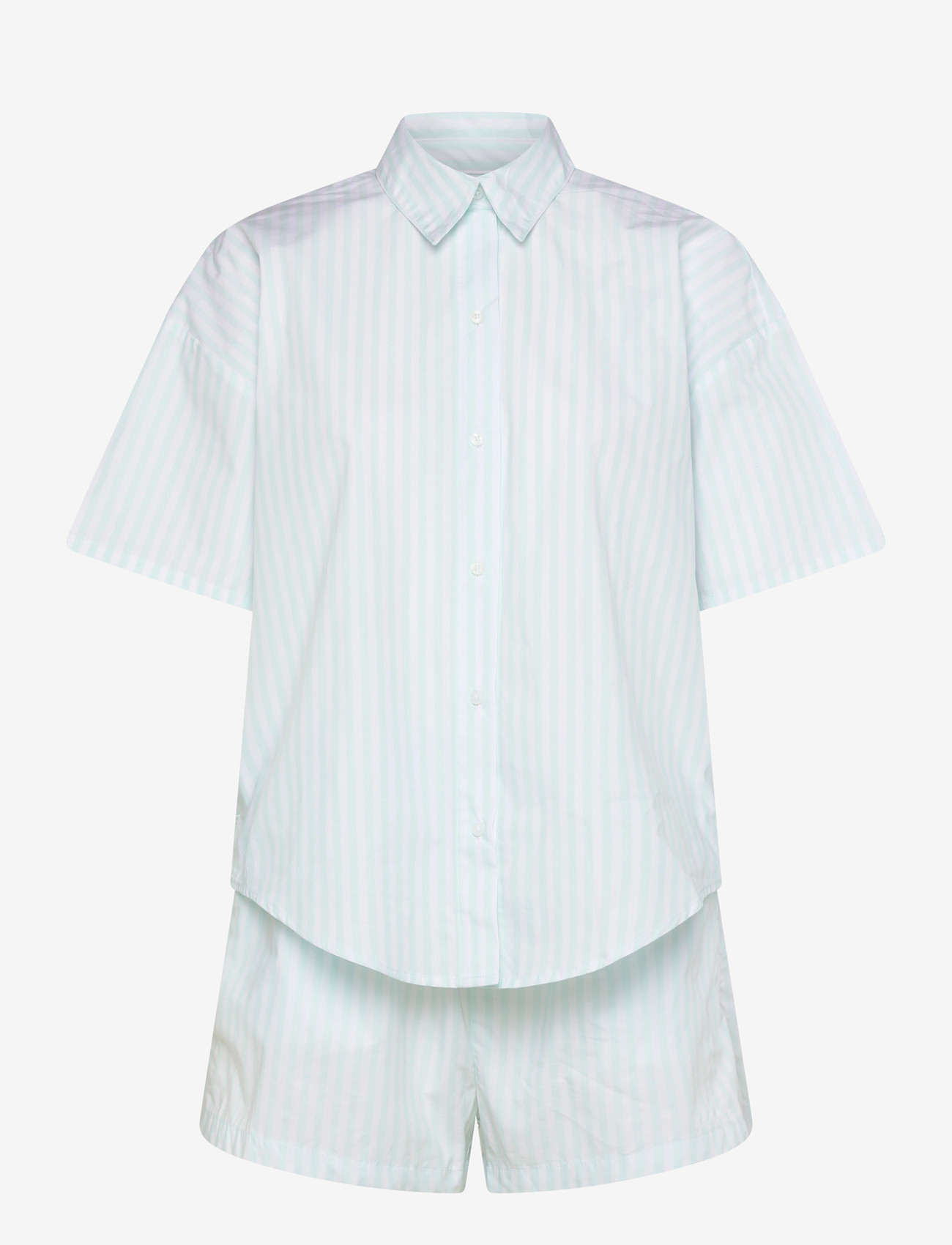 Calvin Klein - S/S SHIRT SHORT SET - pyjamas - penny stripe feel the mint - 0
