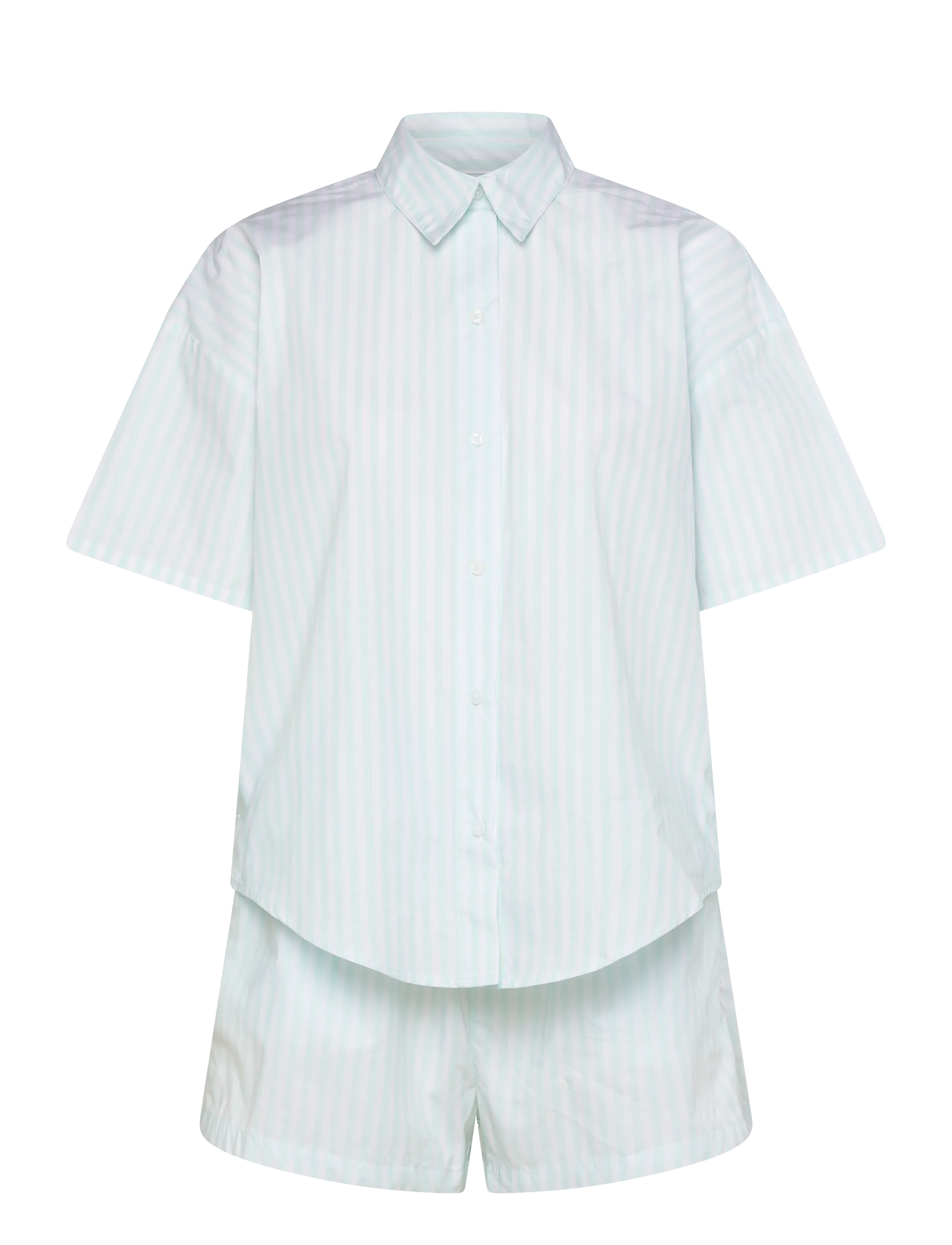 Calvin Klein S/S SHIRT SHORT SET - Lingerie - PENNY STRIPE FEEL THE MINT / green