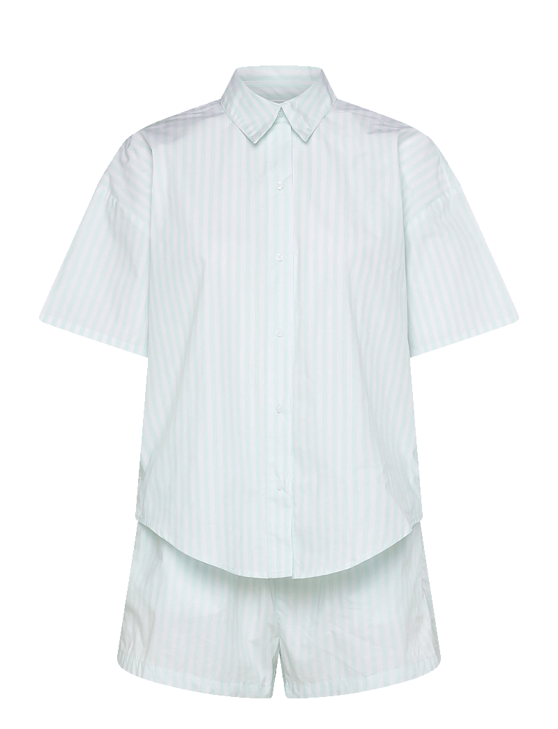 Calvin Klein - S/S SHIRT SHORT SET - pyjamas - penny stripe feel the mint - 0